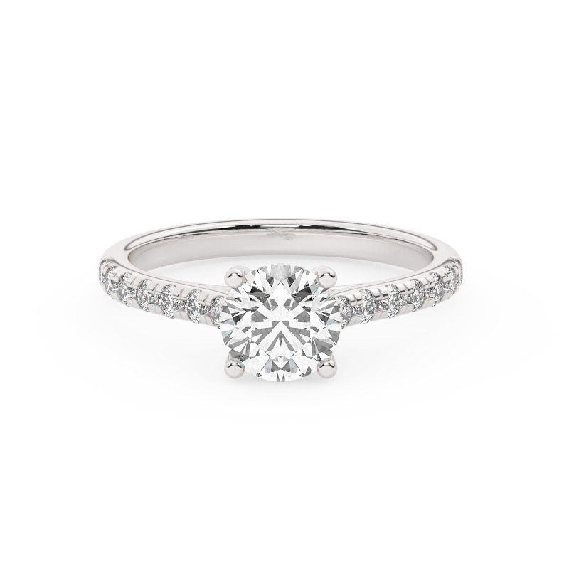 טבעת אירוסין סוליטר ויהלומים בצדדים דגם 50019 זהב לבן 14 קראט במרכז זירקוניה 0.75 קראט בחיתוך עגול מסביב ובצדדים זירקונים בחיתוך עגול – תמונה 2