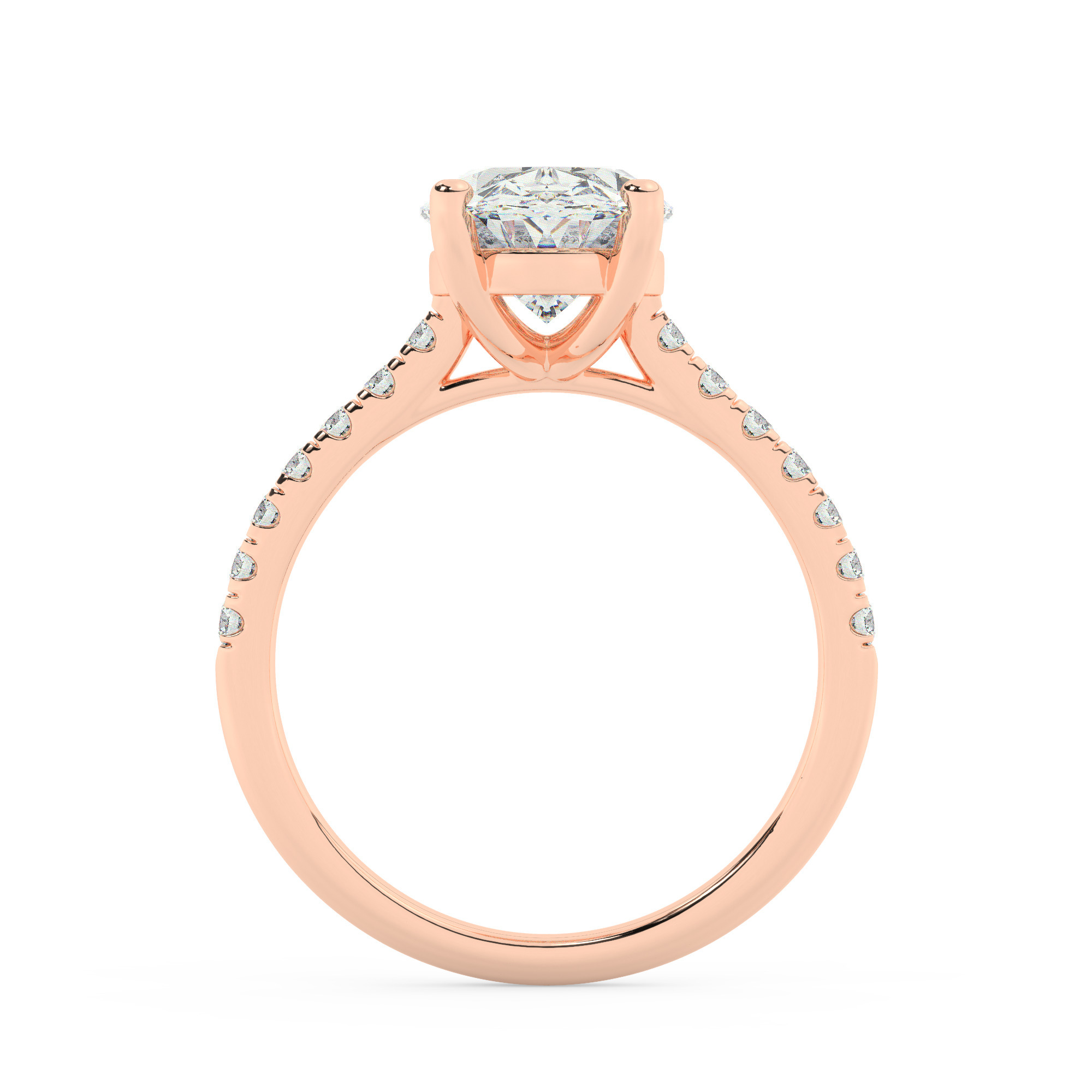 טבעת אירוסין סוליטר ויהלומים בצדדים דגם 50019 זהב אדום רוזגולד 14 קראט במרכז זירקוניה 5 קראט בחיתוך אובל מסביב ובצדדים זירקונים בחיתוך עגול – תמונה 3