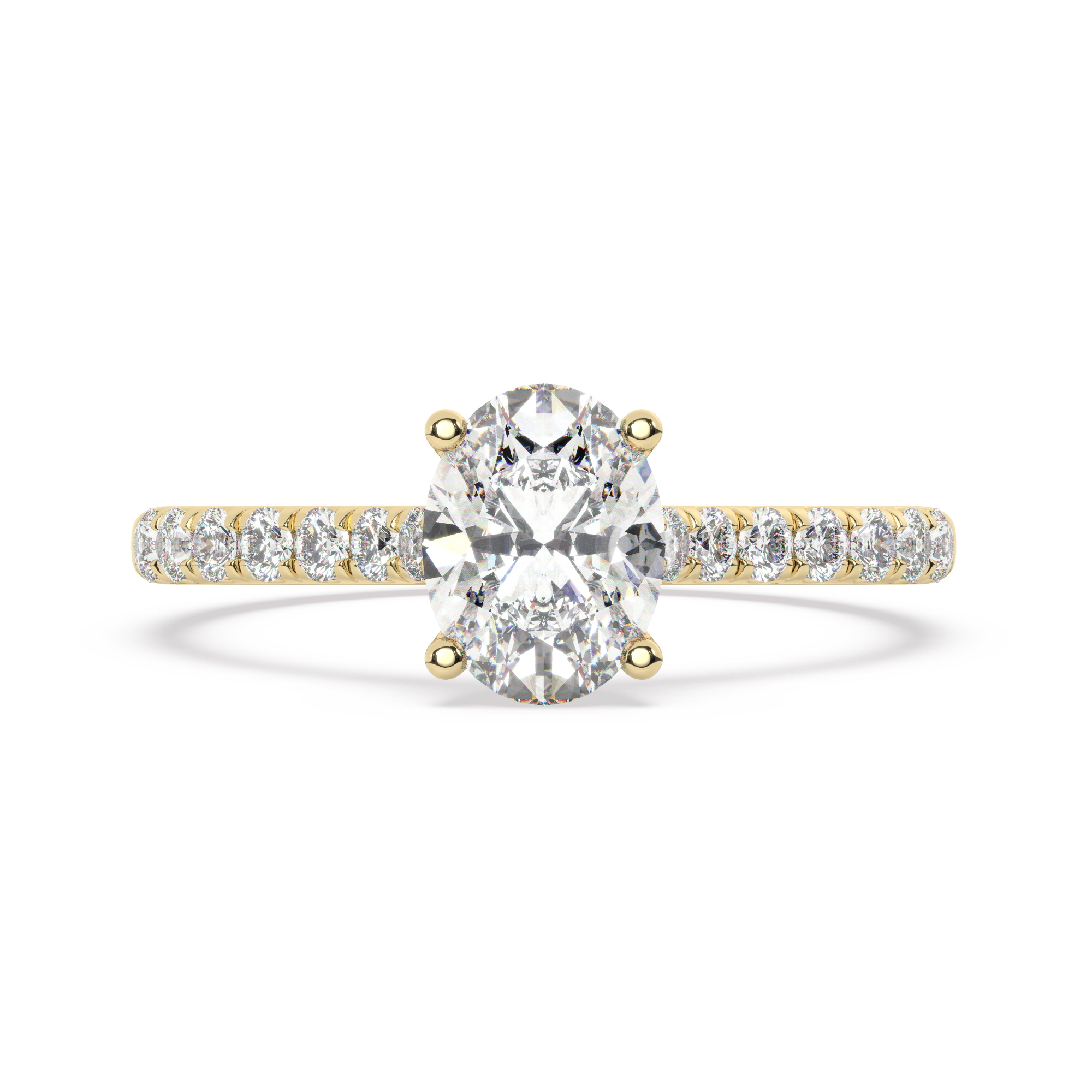 טבעת אירוסין סוליטר ויהלומים בצדדים דגם 50019 זהב צהוב 14 קראט במרכז זירקוניה 0.50 קראט בחיתוך אובל מסביב ובצדדים זירקונים בחיתוך עגול – תמונה 2