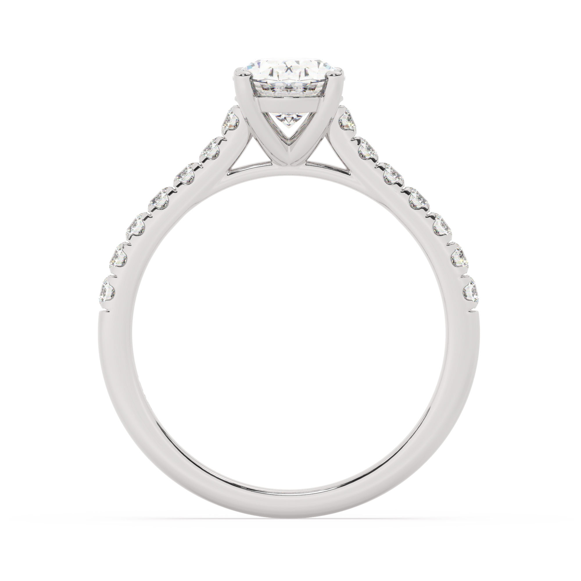 טבעת אירוסין סוליטר ויהלומים בצדדים דגם 50019 כסף מצופה זהב לבן במרכז זירקוניה 0.75 קראט בחיתוך אובל מסביב ובצדדים זירקונים בחיתוך עגול – תמונה 3