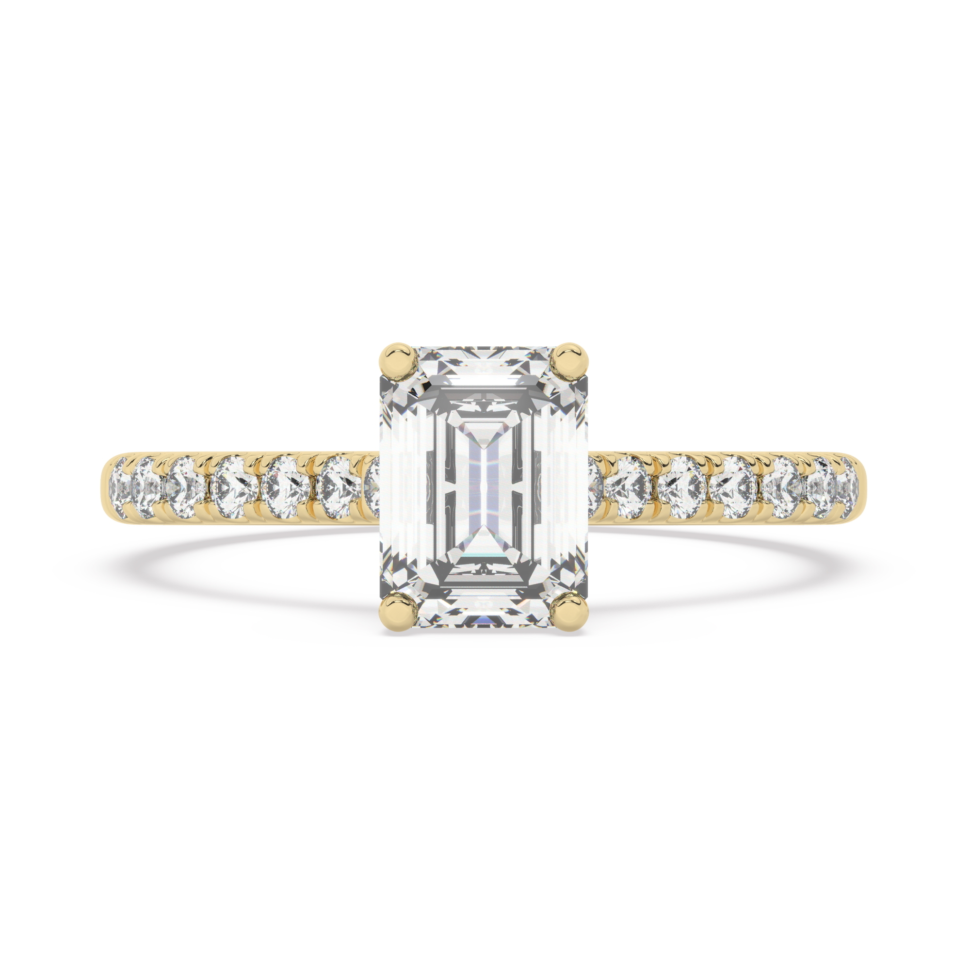 טבעת אירוסין סוליטר ויהלומים בצדדים דגם 50019 זהב צהוב 14 קראט במרכז זירקוניה 1 קראט בחיתוך אמרלד מסביב ובצדדים זירקונים בחיתוך עגול – תמונה 2