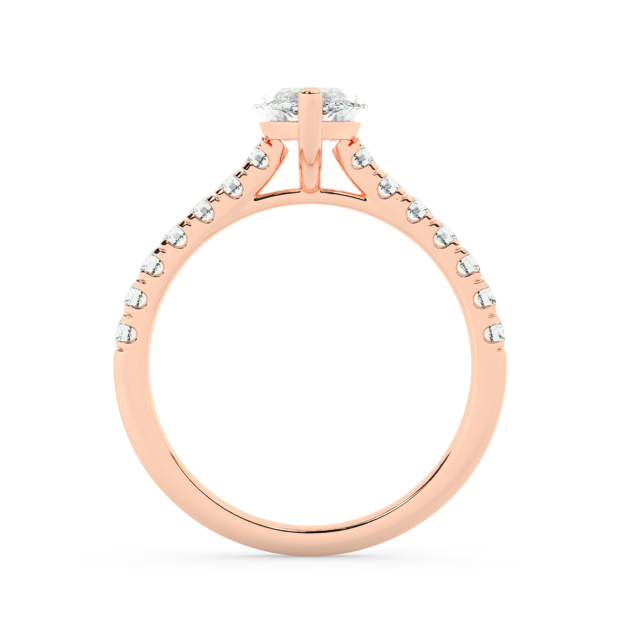 טבעת אירוסין סוליטר ויהלומים בצדדים דגם 50019 זהב אדום רוזגולד 14 קראט במרכז זירקוניה 1 קראט בחיתוך מרקיזה מסביב ובצדדים זירקונים בחיתוך עגול – תמונה 3