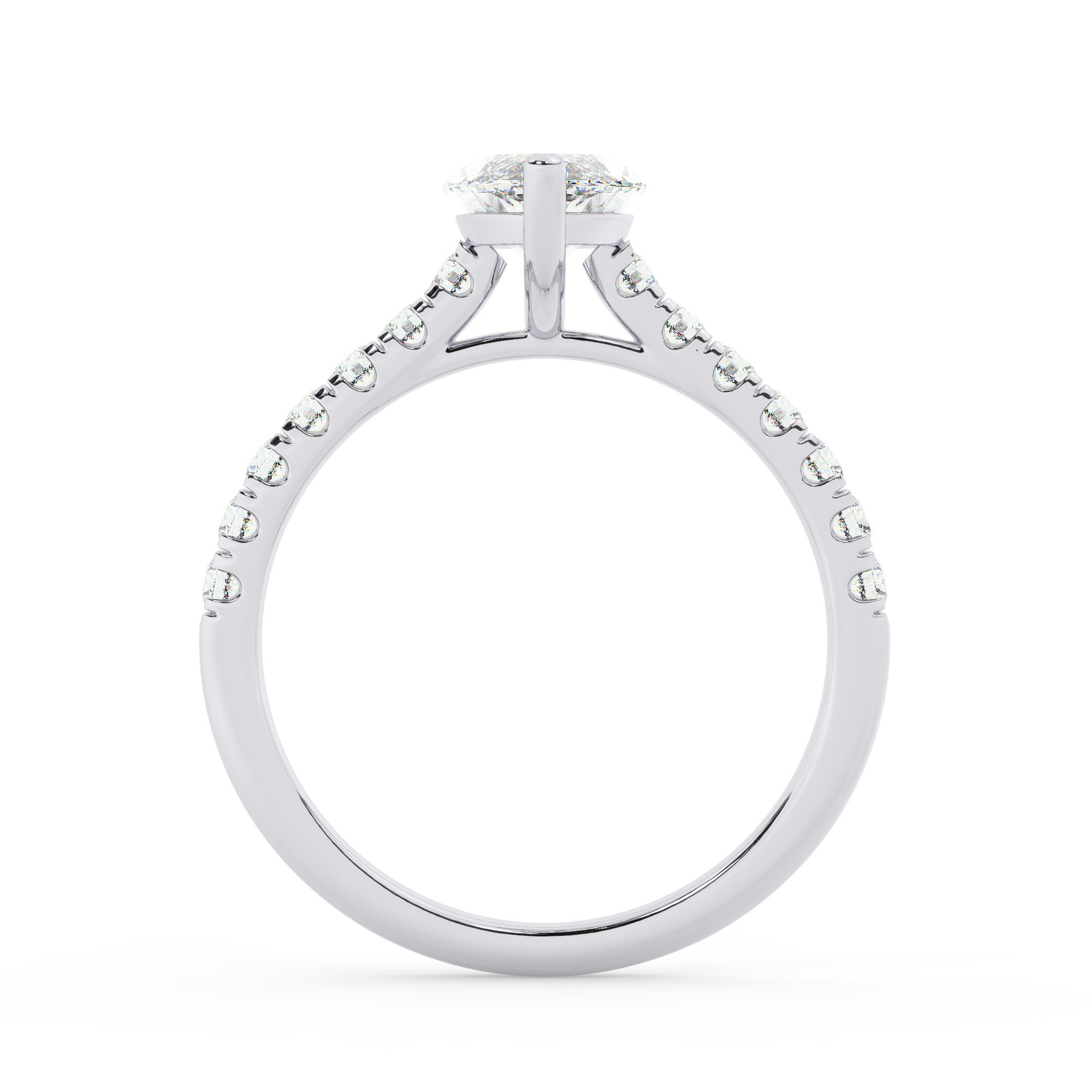 טבעת אירוסין סוליטר ויהלומים בצדדים דגם 50019 זהב לבן 14 קראט במרכז זירקוניה 1 קראט בחיתוך מרקיזה מסביב ובצדדים זירקונים בחיתוך עגול – תמונה 3