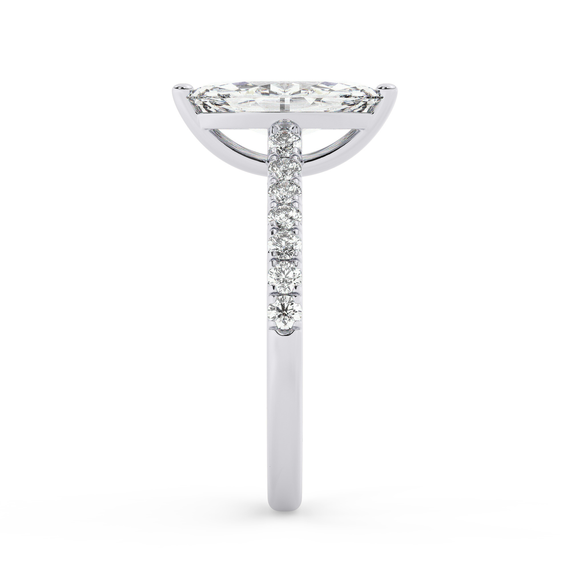 טבעת אירוסין סוליטר ויהלומים בצדדים דגם 50019 כסף מצופה זהב לבן במרכז זירקוניה 1 קראט בחיתוך מרקיזה מסביב ובצדדים זירקונים בחיתוך עגול – תמונה 4