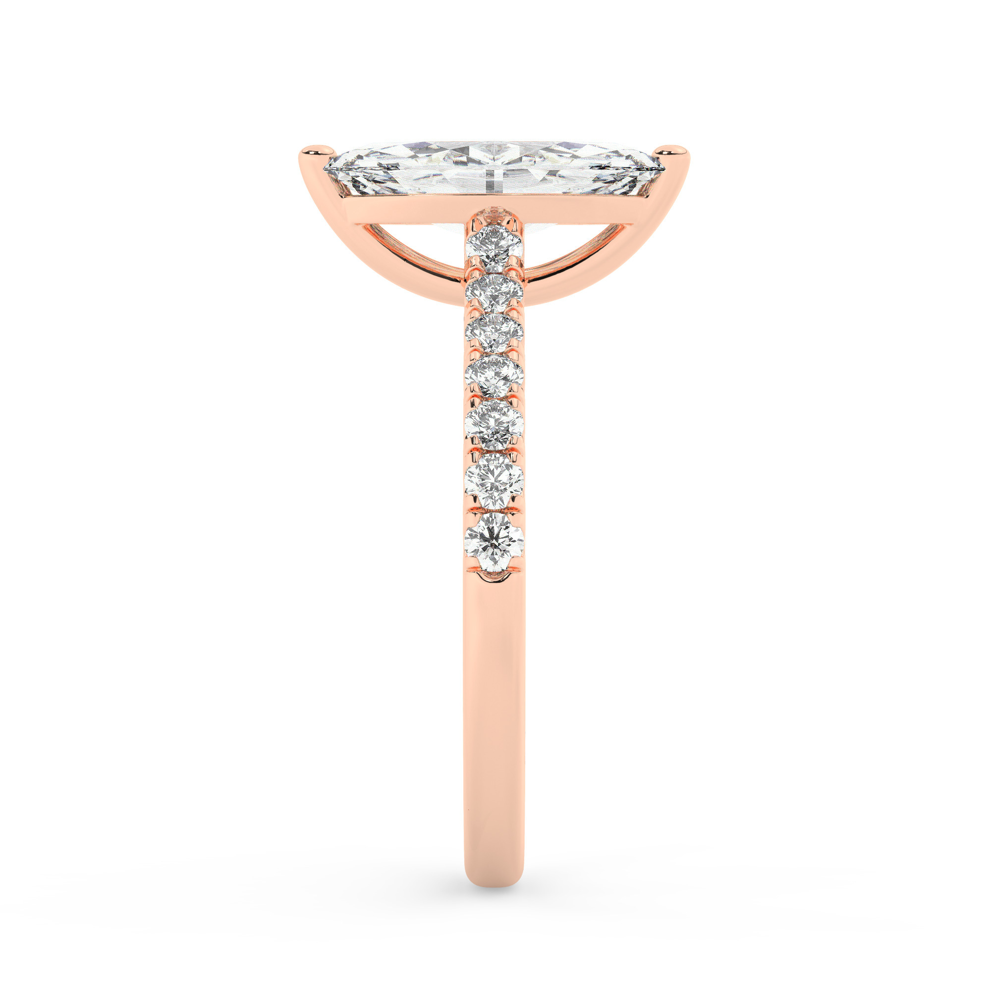 טבעת אירוסין סוליטר ויהלומים בצדדים דגם 50019 זהב אדום רוזגולד 14 קראט במרכז זירקוניה 2 קראט בחיתוך מרקיזה מסביב ובצדדים זירקונים בחיתוך עגול – תמונה 4