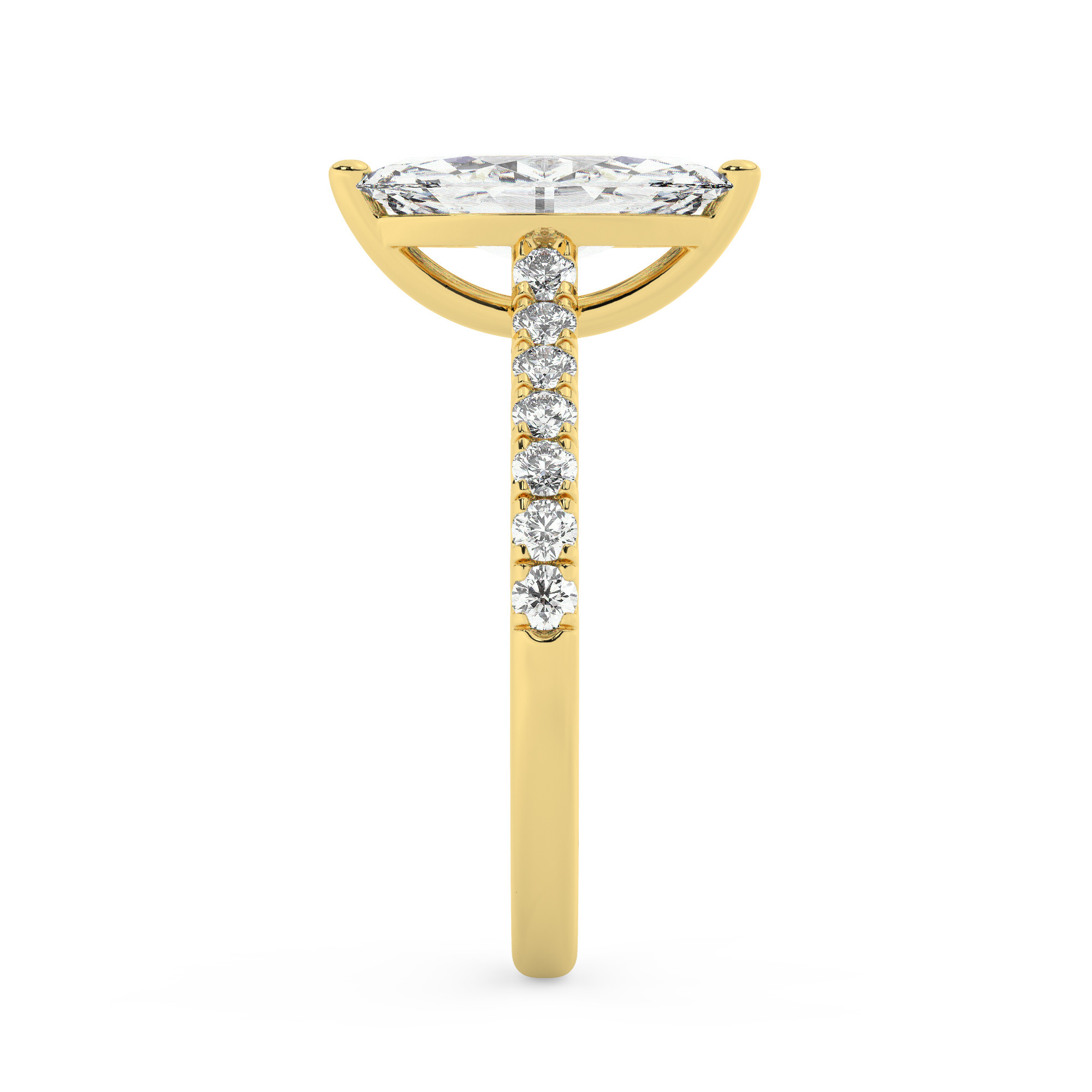 טבעת אירוסין סוליטר ויהלומים בצדדים דגם 50019 זהב צהוב 14 קראט במרכז זירקוניה 4 קראט בחיתוך מרקיזה מסביב ובצדדים זירקונים בחיתוך עגול – תמונה 4