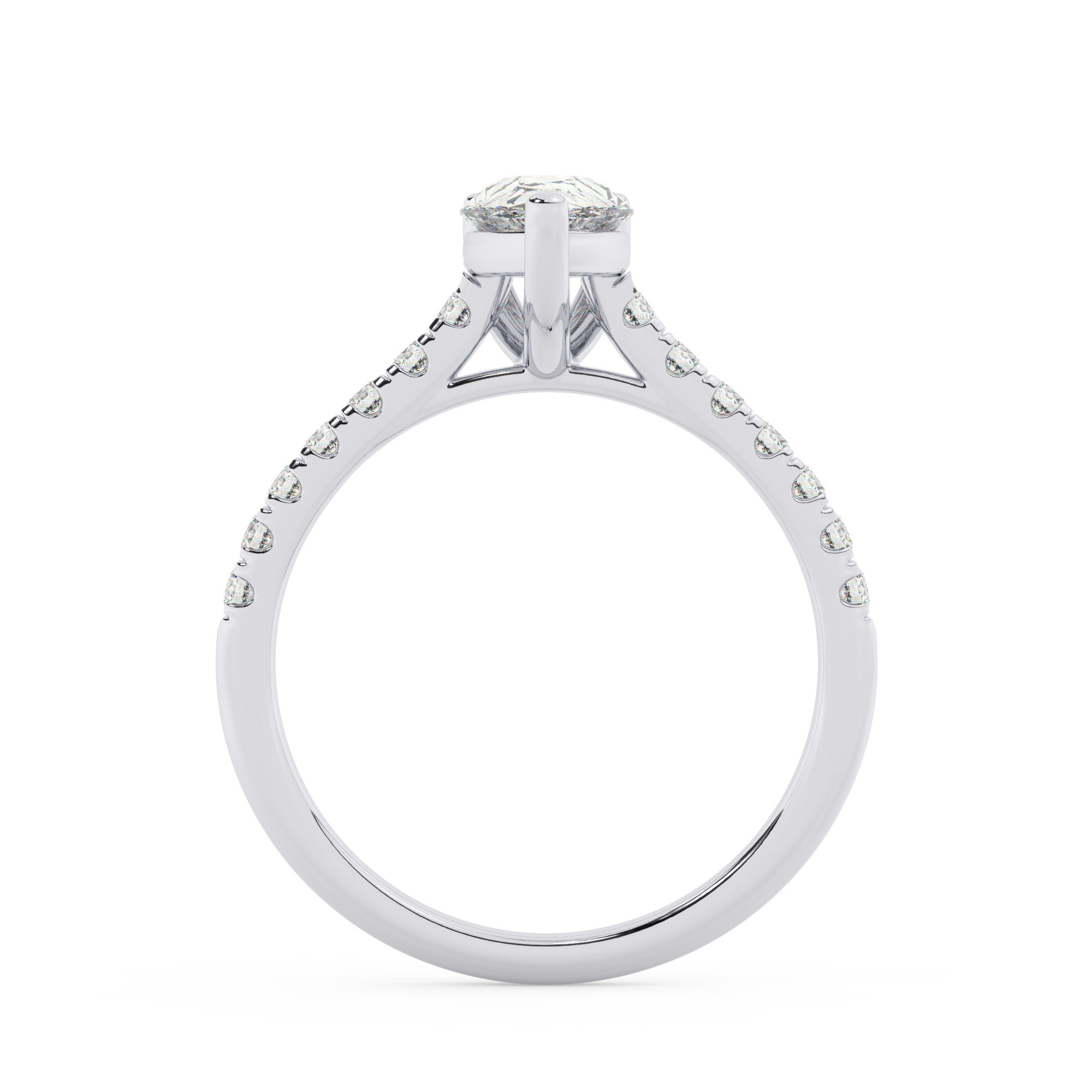 טבעת אירוסין סוליטר ויהלומים בצדדים דגם 50019 זהב לבן 14 קראט במרכז זירקוניה 1 קראט בחיתוך טיפה מסביב ובצדדים זירקונים בחיתוך עגול – תמונה 3