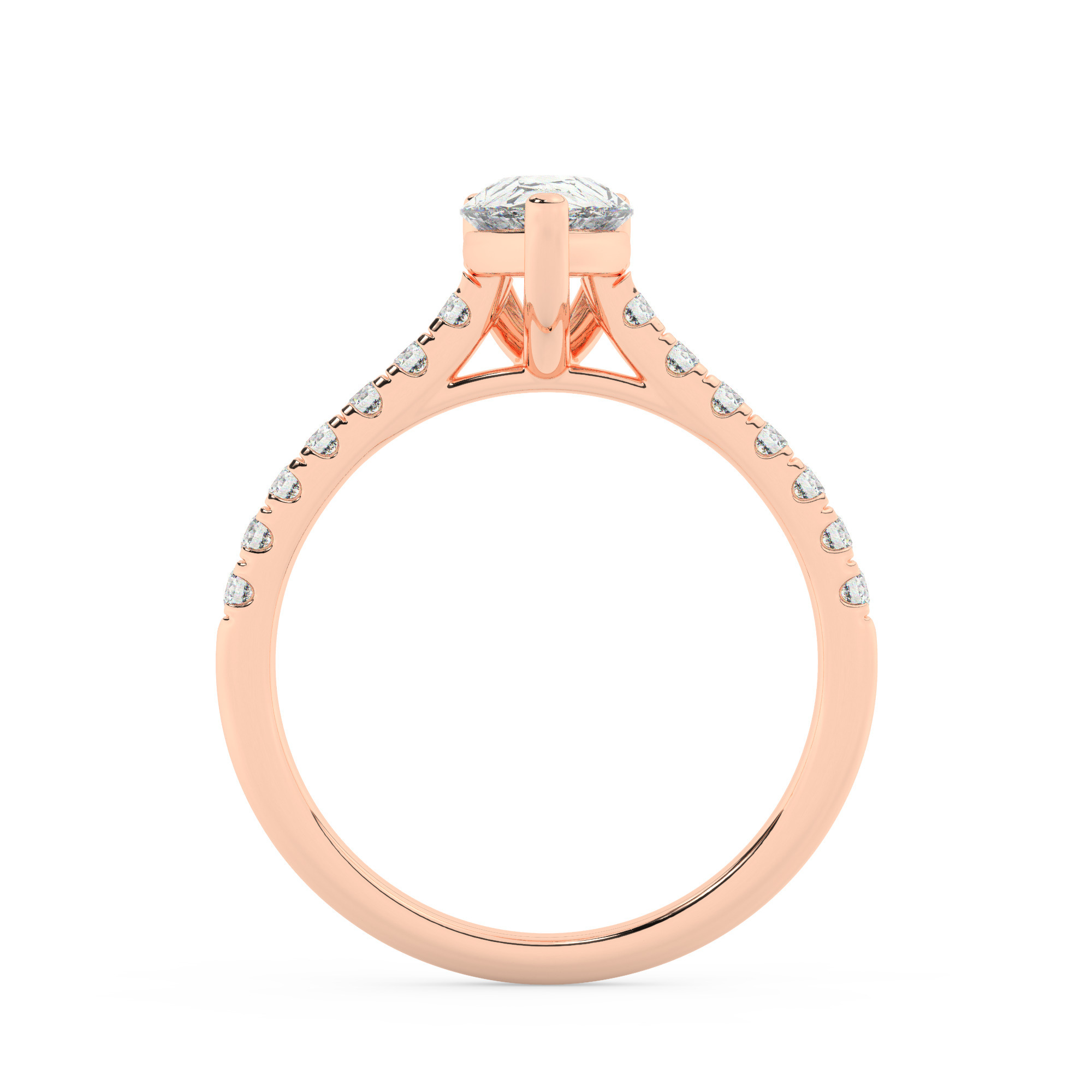 טבעת אירוסין סוליטר ויהלומים בצדדים דגם 50019 זהב אדום רוזגולד 14 קראט במרכז זירקוניה 1.50 קראט בחיתוך טיפה מסביב ובצדדים זירקונים בחיתוך עגול – תמונה 3