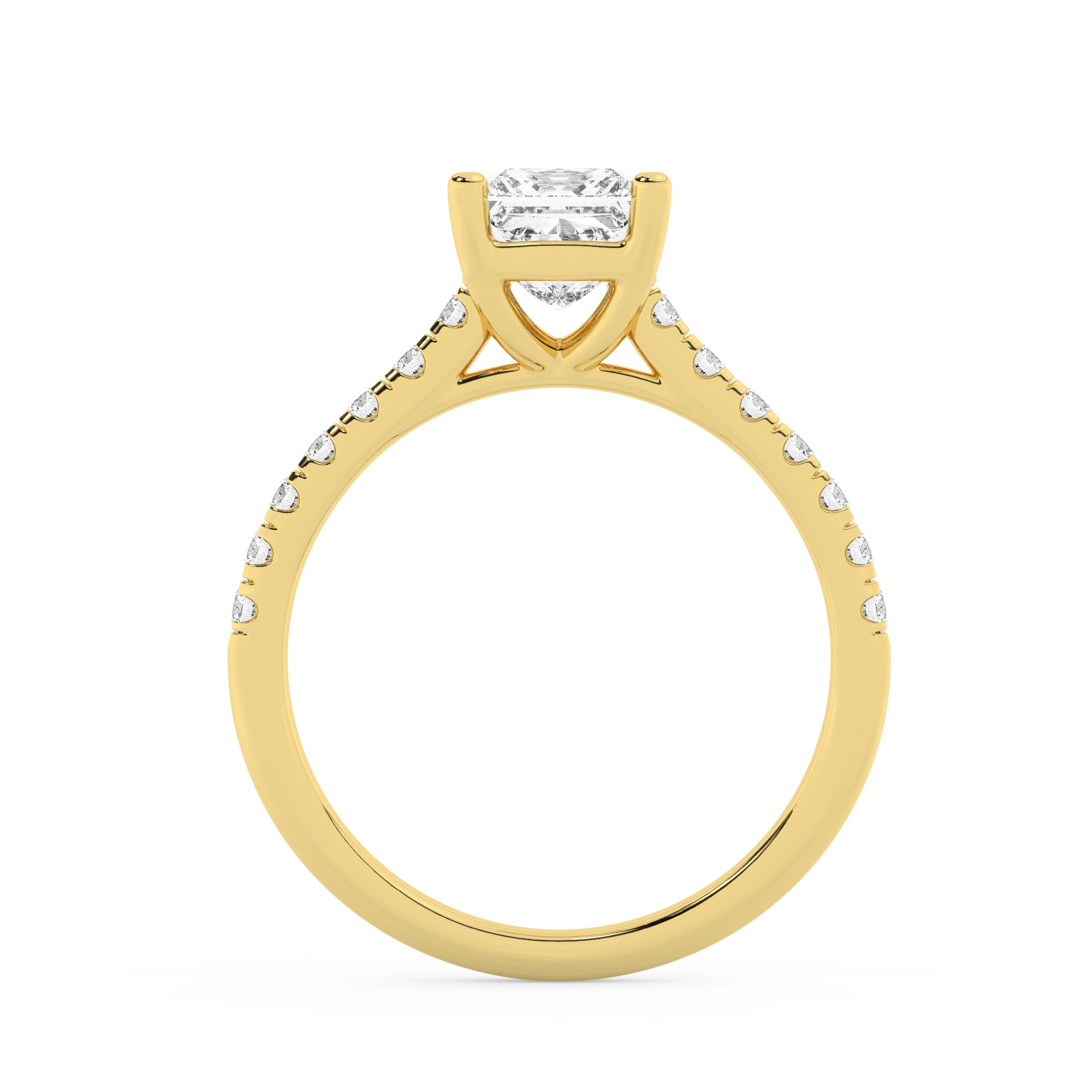 טבעת אירוסין סוליטר ויהלומים בצדדים דגם 50019 זהב צהוב 14 קראט במרכז זירקוניה 1 קראט בחיתוך פרינסס מסביב ובצדדים זירקונים בחיתוך עגול – תמונה 3