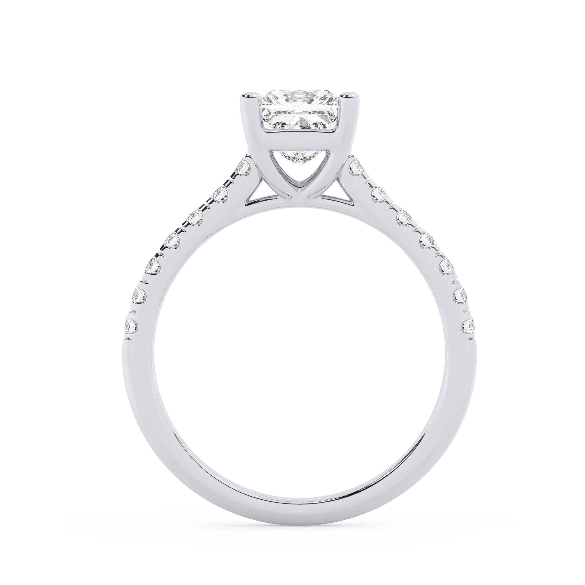 טבעת אירוסין סוליטר ויהלומים בצדדים דגם 50019 זהב לבן 14 קראט במרכז זירקוניה 1.50 קראט בחיתוך פרינסס מסביב ובצדדים זירקונים בחיתוך עגול – תמונה 3