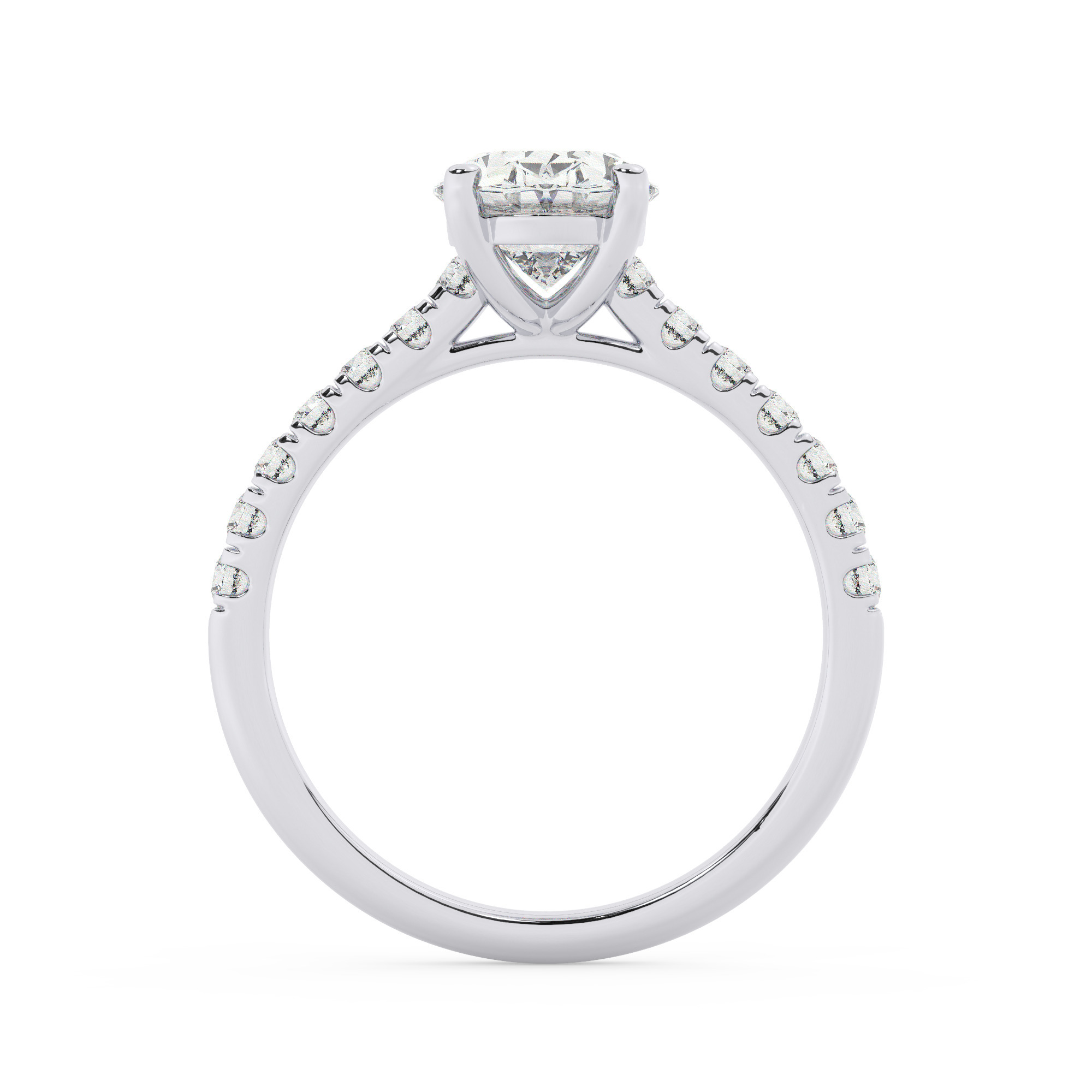 טבעת אירוסין סוליטר ויהלומים בצדדים דגם 50019 זהב לבן 14 קראט במרכז זירקוניה 2 קראט בחיתוך אובל מסביב ובצדדים זירקונים בחיתוך עגול – תמונה 3