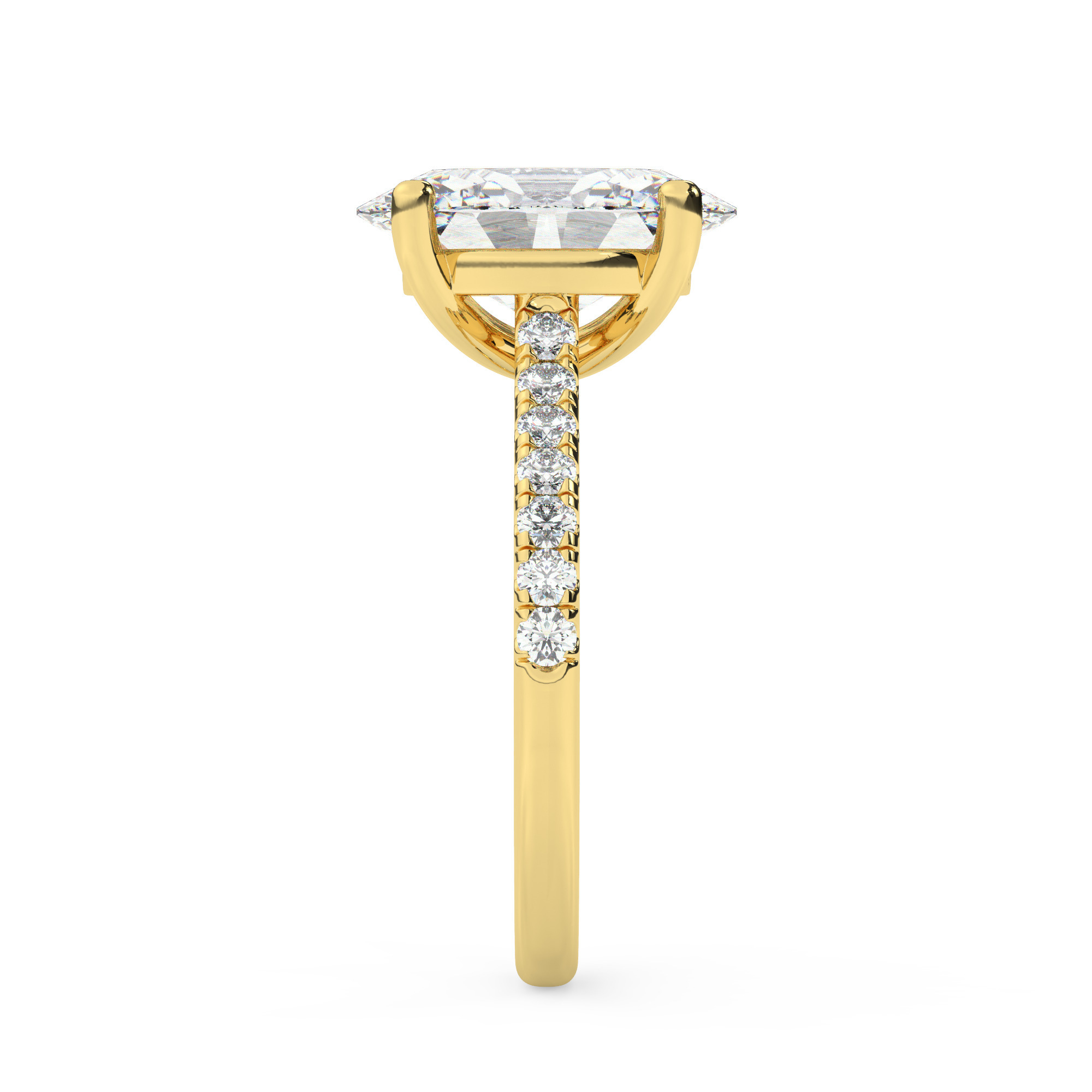 טבעת אירוסין סוליטר ויהלומים בצדדים דגם 50019 זהב צהוב 14 קראט במרכז זירקוניה 3 קראט בחיתוך אובל מסביב ובצדדים זירקונים בחיתוך עגול – תמונה 4