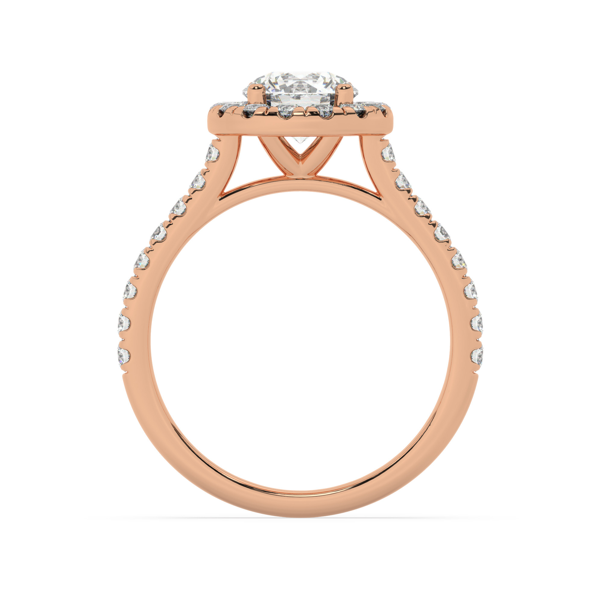 טבעת אירוסין היילו דגם 50026 זהב אדום רוזגולד 14 קראט במרכז זירקוניה 1 קראט בחיתוך עגול מסביב ובצדדים זירקונים בחיתוך עגול – תמונה 3