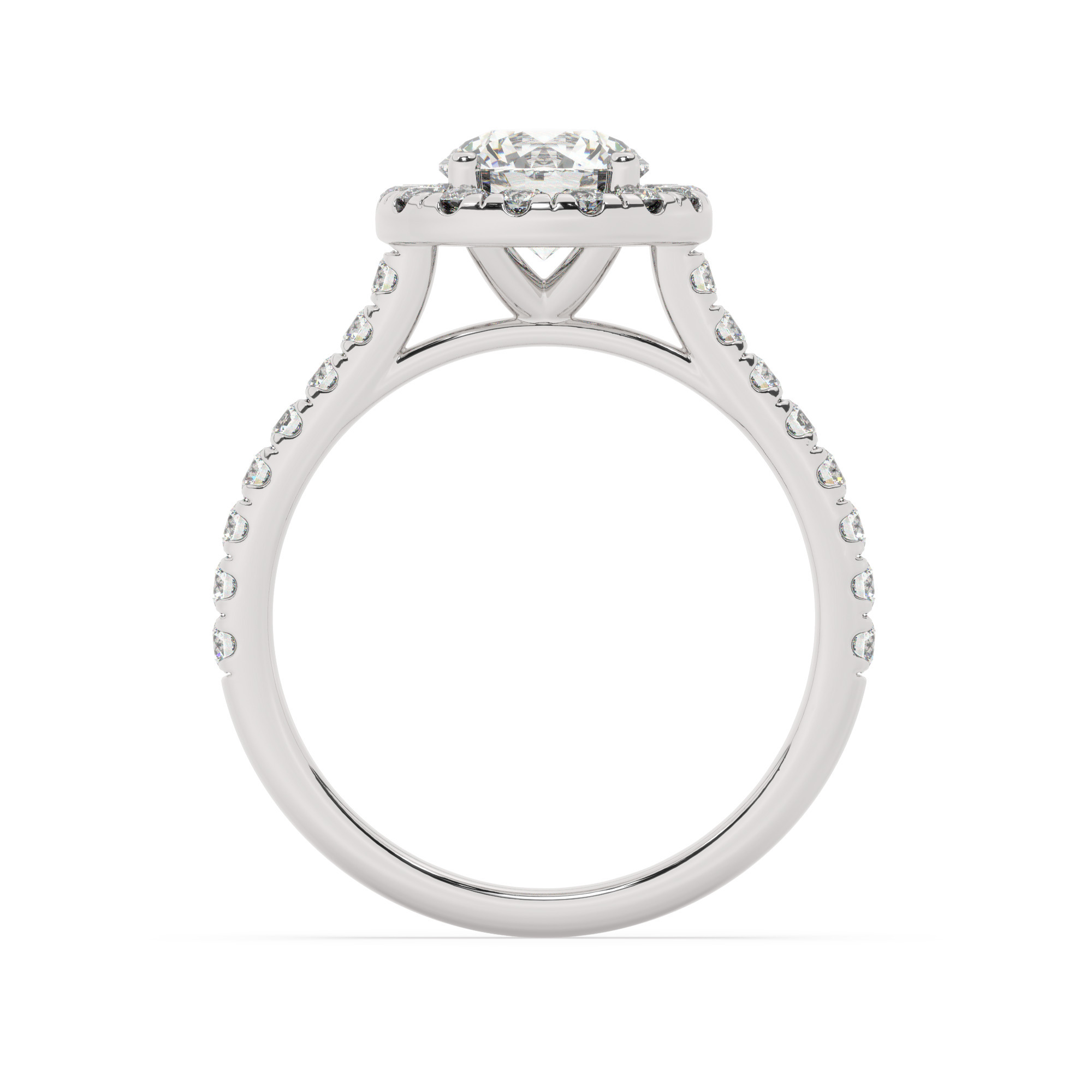 טבעת אירוסין היילו דגם 50026 זהב לבן 14 קראט במרכז זירקוניה 1 קראט בחיתוך עגול מסביב ובצדדים זירקונים בחיתוך עגול – תמונה 3