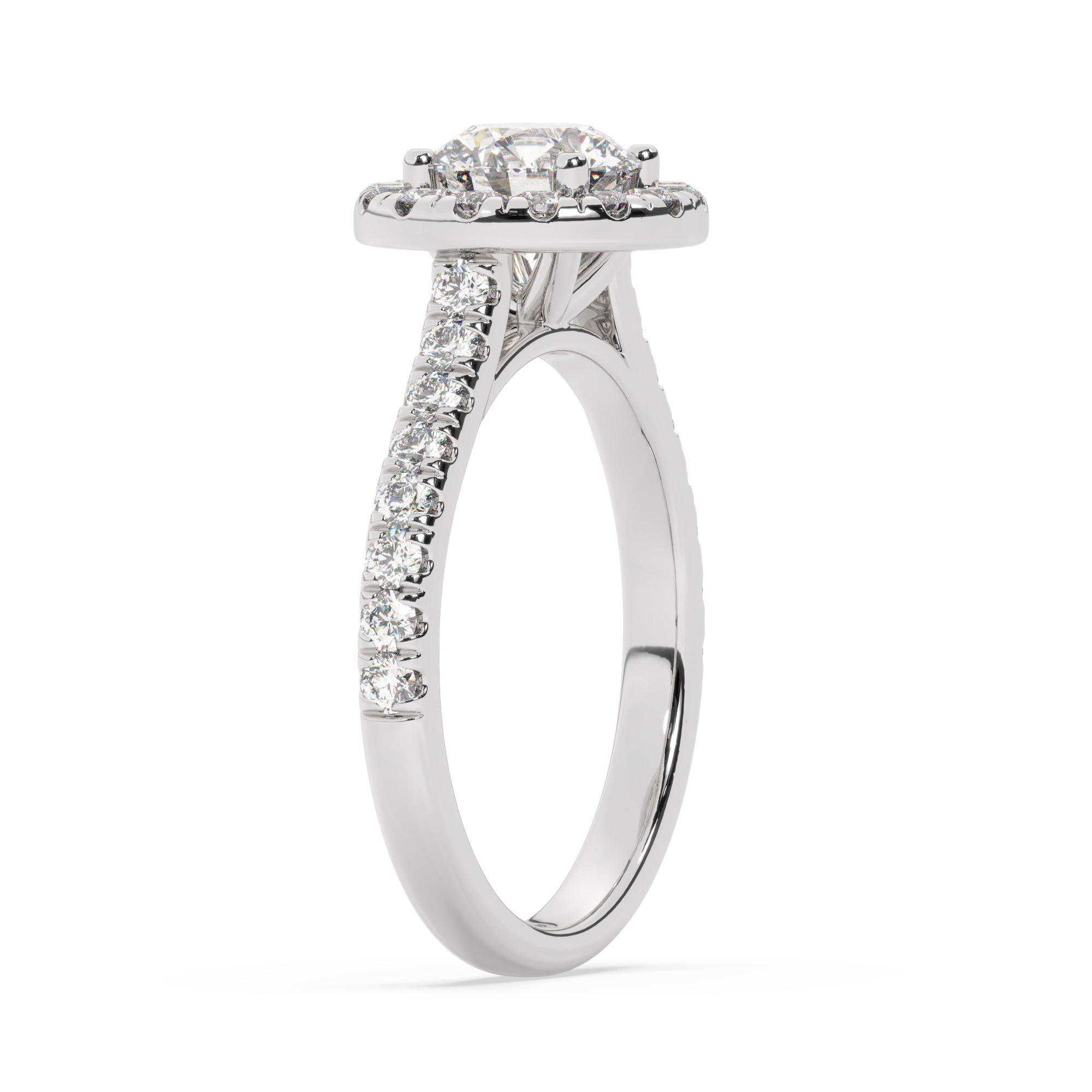 טבעת אירוסין היילו דגם 50026 זהב לבן 14 קראט במרכז זירקוניה 1 קראט בחיתוך עגול מסביב ובצדדים זירקונים בחיתוך עגול – תמונה 4