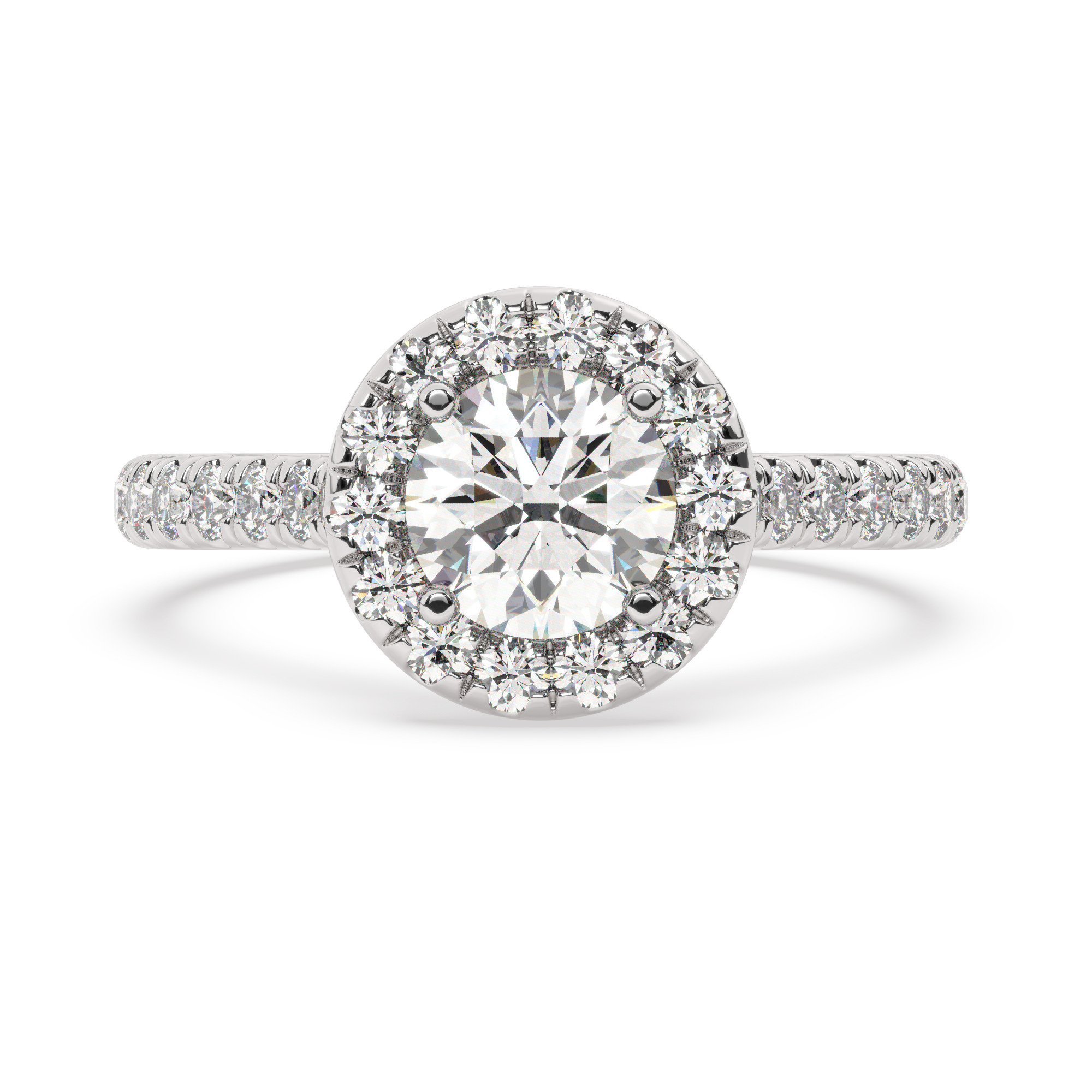 טבעת אירוסין היילו דגם 50026 זהב לבן 14 קראט במרכז זירקוניה 1 קראט בחיתוך עגול מסביב ובצדדים זירקונים בחיתוך עגול – תמונה 2