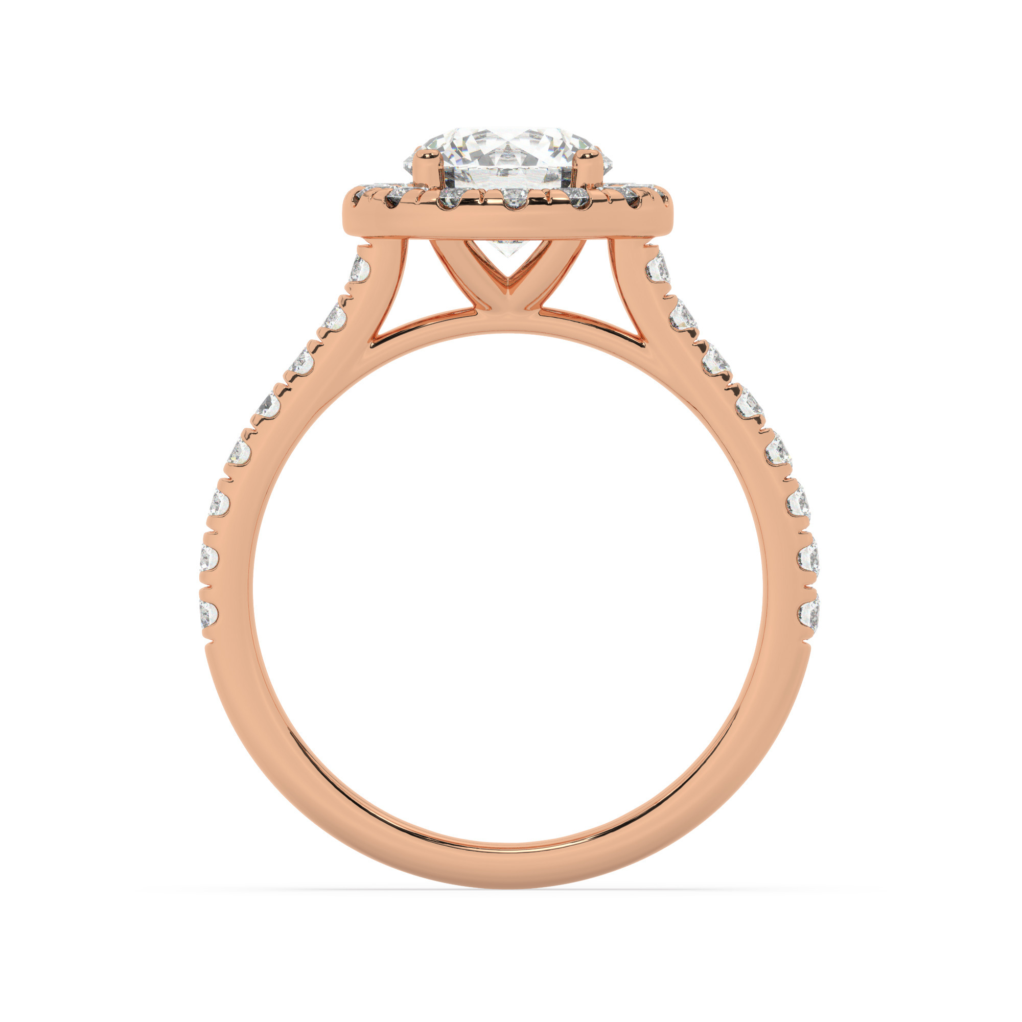 טבעת אירוסין היילו דגם 50026 זהב אדום רוזגולד 14 קראט במרכז זירקוניה 1.50 קראט בחיתוך עגול מסביב ובצדדים זירקונים בחיתוך עגול – תמונה 3