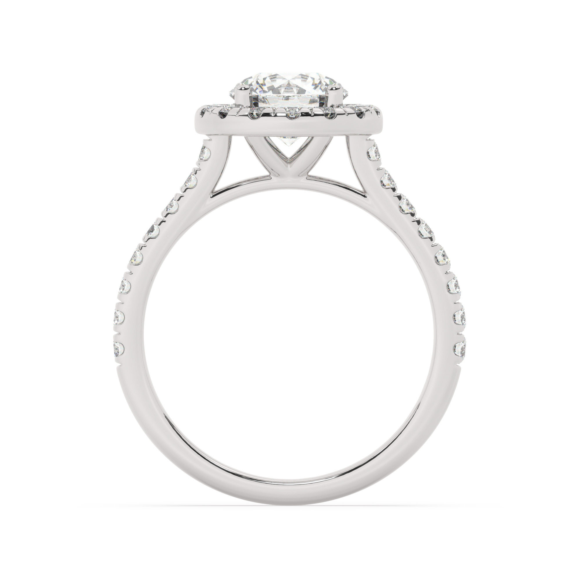 טבעת אירוסין היילו דגם 50026 זהב לבן 14 קראט במרכז זירקוניה 1.50 קראט בחיתוך עגול מסביב ובצדדים זירקונים בחיתוך עגול – תמונה 3