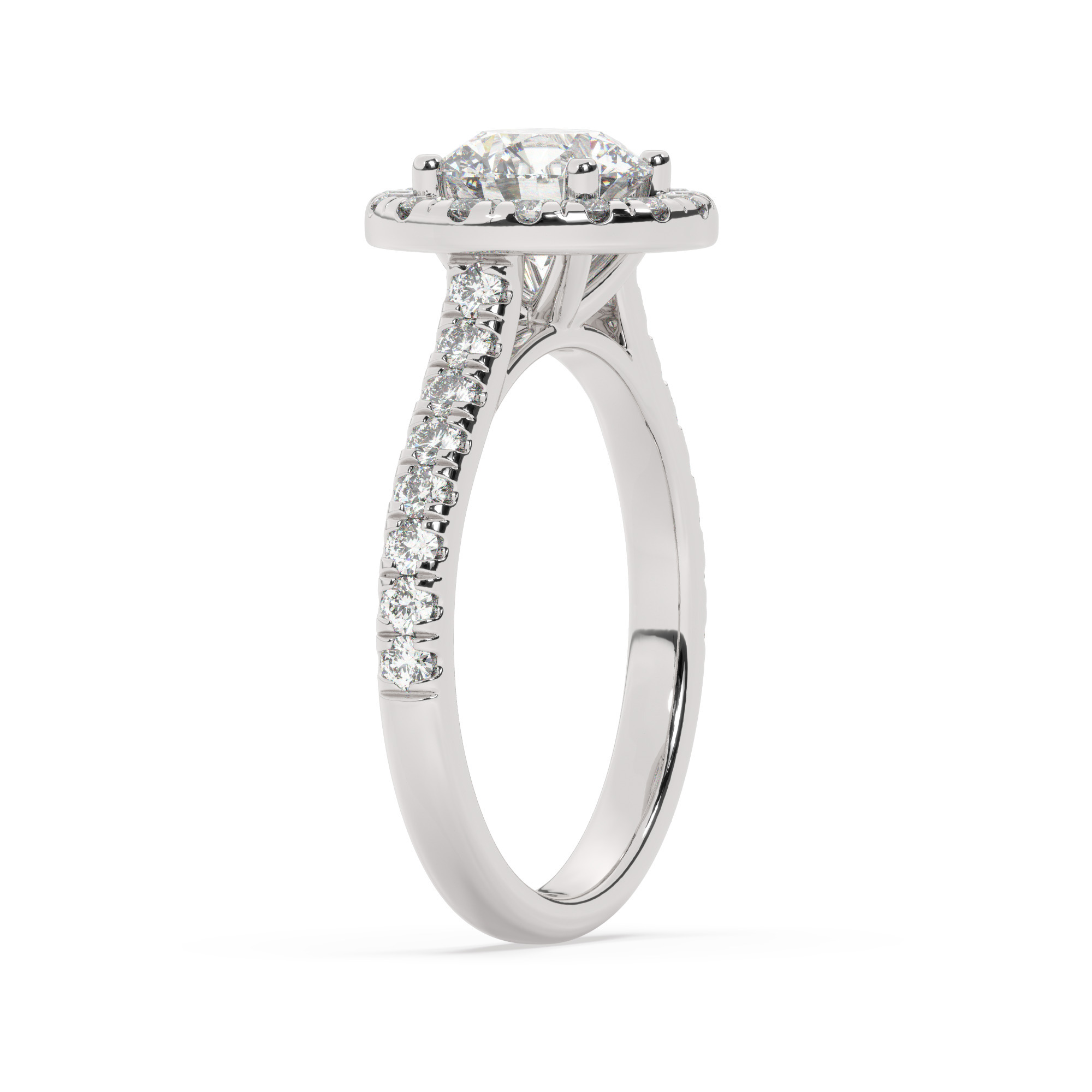 טבעת אירוסין היילו דגם 50026 זהב לבן 14 קראט במרכז זירקוניה 1.50 קראט בחיתוך עגול מסביב ובצדדים זירקונים בחיתוך עגול – תמונה 4