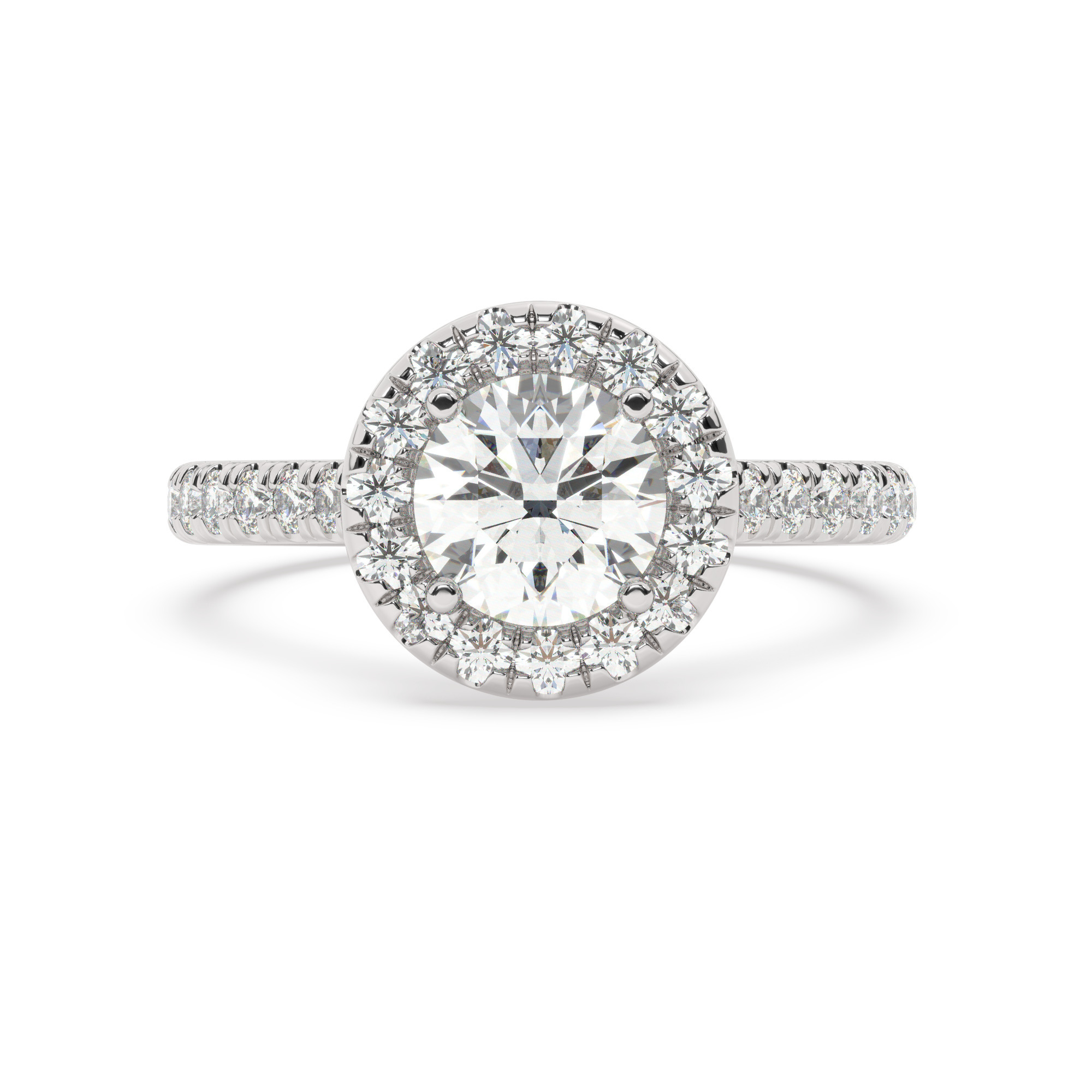 טבעת אירוסין היילו דגם 50026 זהב לבן 14 קראט במרכז זירקוניה 1.50 קראט בחיתוך עגול מסביב ובצדדים זירקונים בחיתוך עגול – תמונה 2