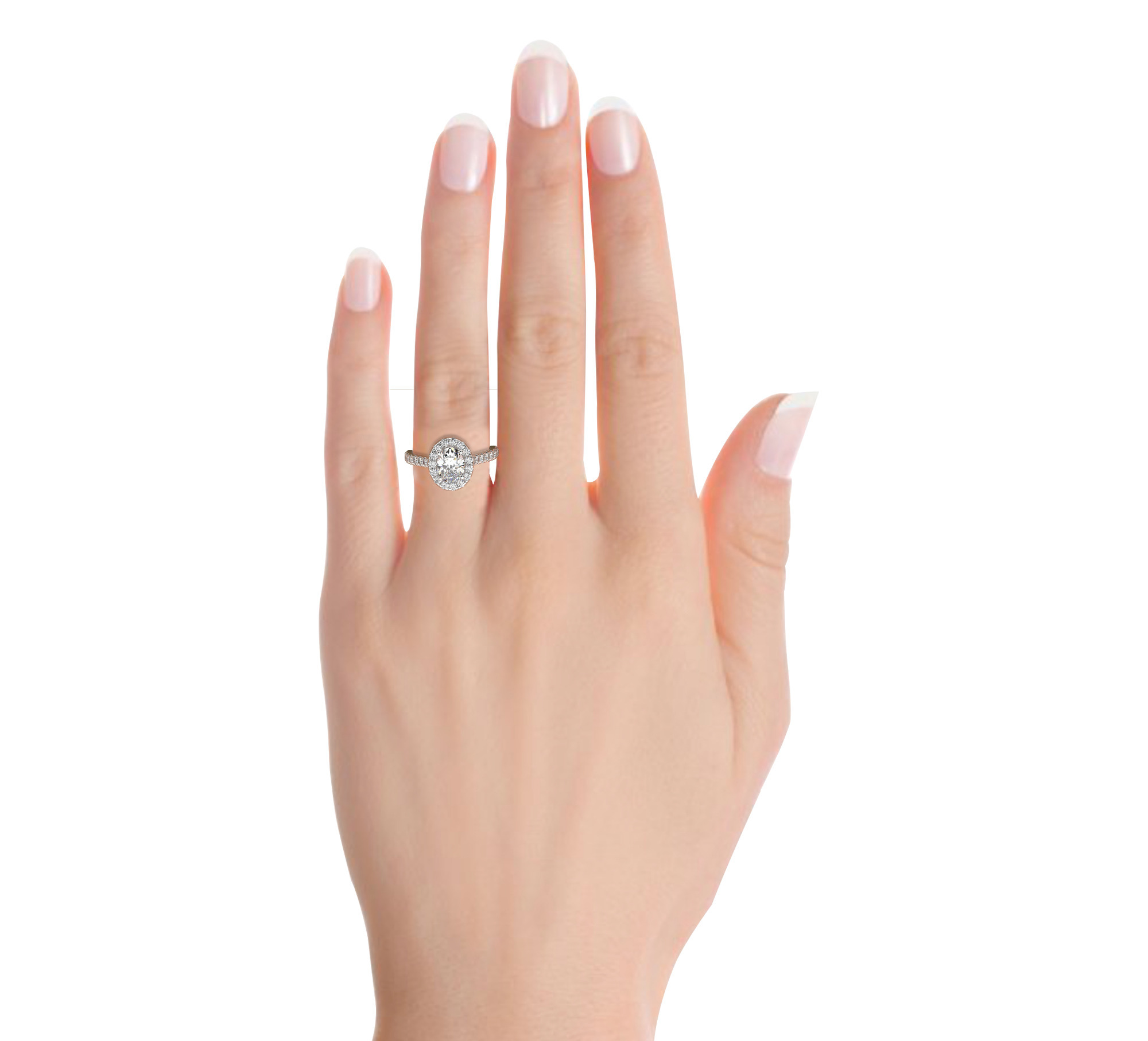 טבעת אירוסין היילו דגם 50026 זהב לבן 14 קראט במרכז זירקוניה 1 קראט בחיתוך אובל מסביב ובצדדים זירקונים בחיתוך עגול – תמונה 5