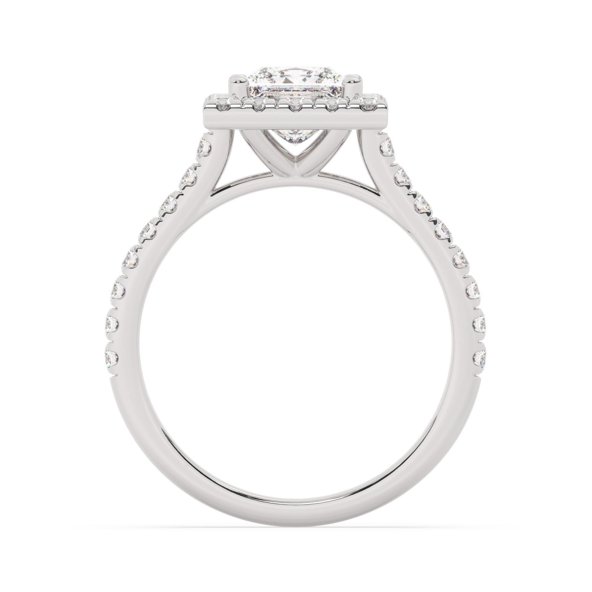 טבעת אירוסין היילו דגם 50026 זהב לבן 14 קראט במרכז זירקוניה 2 קראט בחיתוך פרינסס מסביב ובצדדים זירקונים בחיתוך עגול – תמונה 3