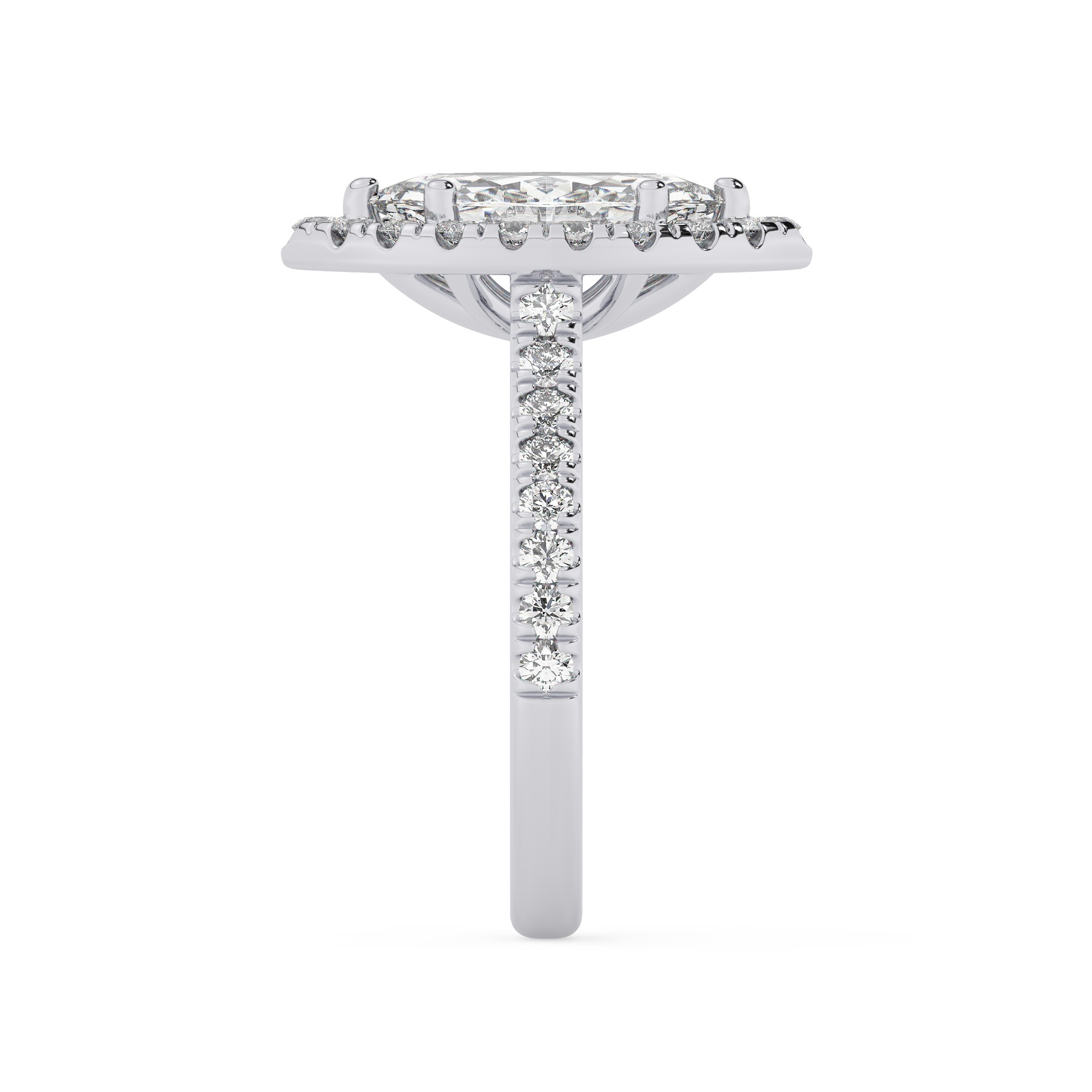 טבעת אירוסין היילו דגם 50026 כסף מצופה זהב לבן במרכז זירקוניה 1.50 קראט בחיתוך מרקיזה מסביב ובצדדים זירקונים בחיתוך עגול – תמונה 4