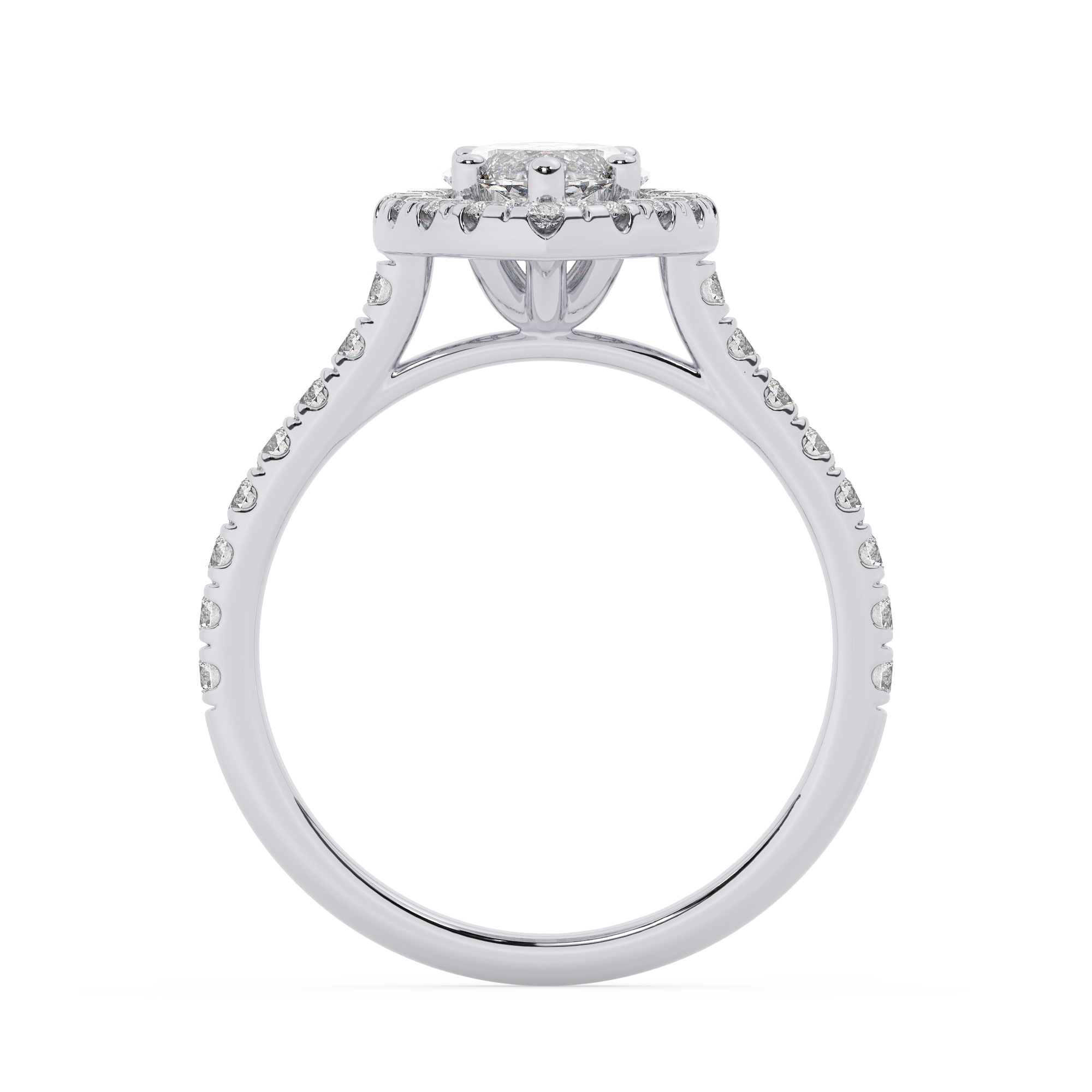 טבעת אירוסין היילו דגם 50026 זהב לבן 14 קראט במרכז זירקוניה 0.75 קראט בחיתוך מרקיזה מסביב ובצדדים זירקונים בחיתוך עגול – תמונה 3