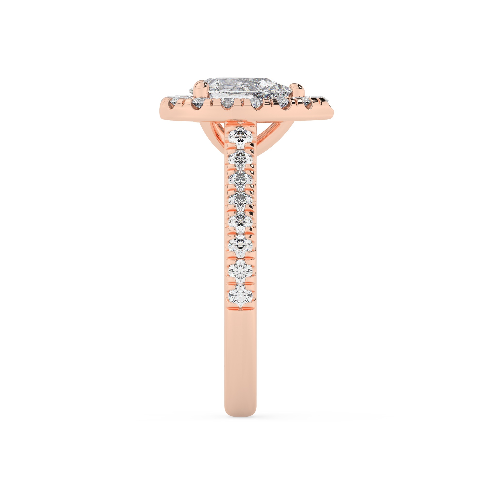 טבעת אירוסין היילו דגם 50026 זהב אדום רוזגולד 14 קראט במרכז זירקוניה 1 קראט בחיתוך טיפה מסביב ובצדדים זירקונים בחיתוך עגול – תמונה 4