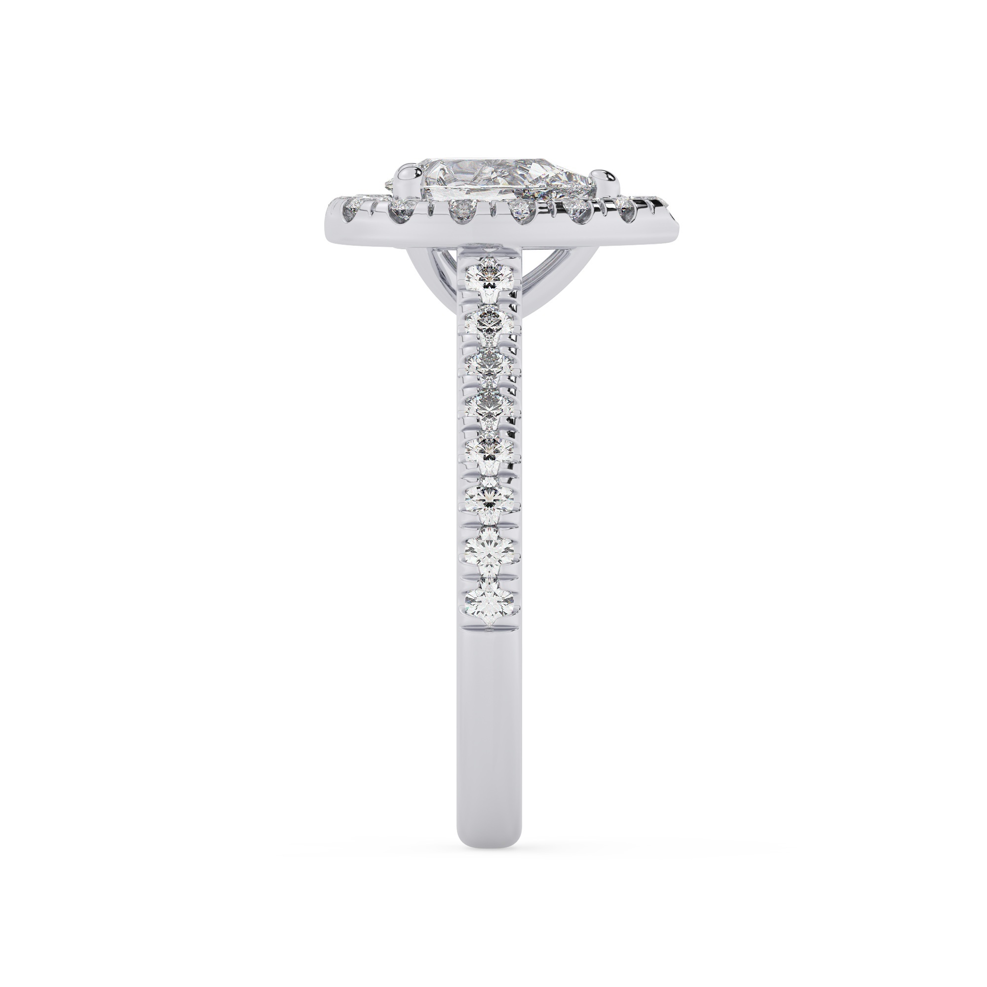 טבעת אירוסין היילו דגם 50026 זהב לבן 14 קראט במרכז זירקוניה 4 קראט בחיתוך טיפה מסביב ובצדדים זירקונים בחיתוך עגול – תמונה 4