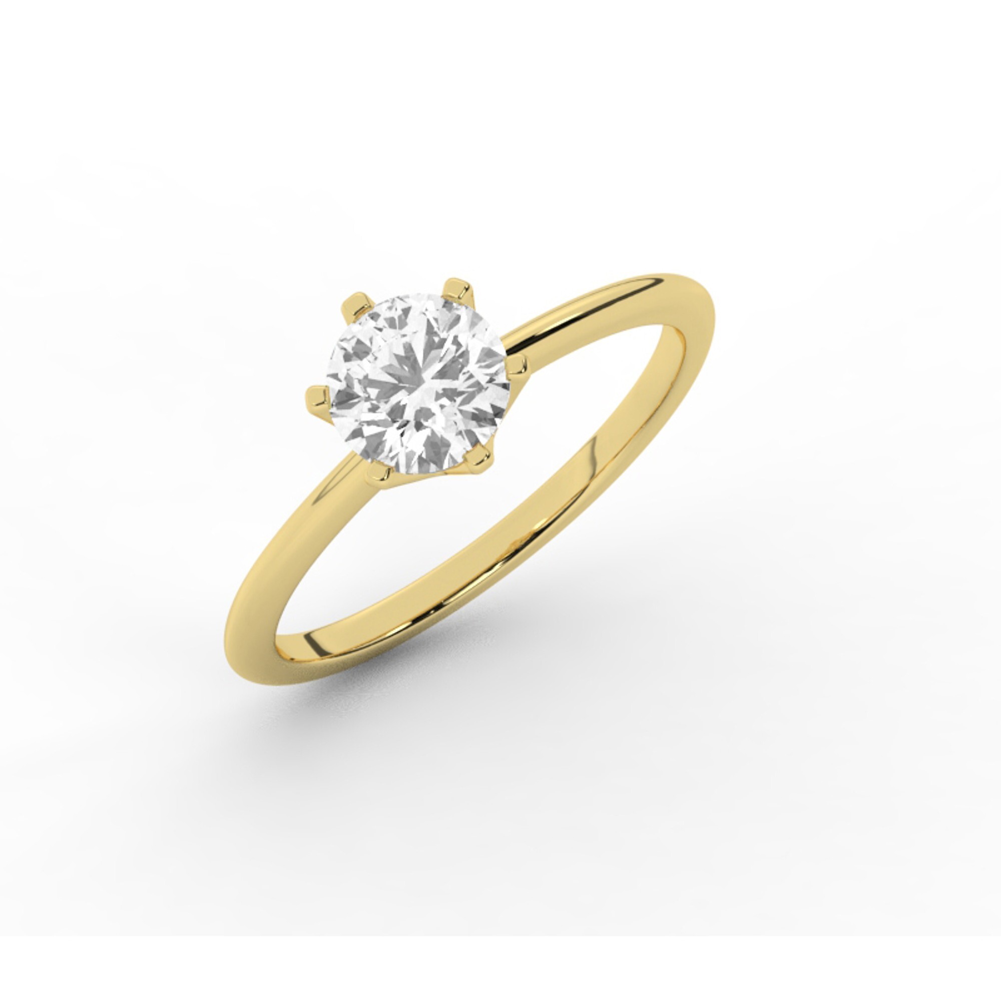 טבעת אירוסין סוליטר דגם 50023 כסף מצופה זהב צהוב במרכז יהלום מעבדה במשקל כולל של 1.50 קראט בחיתוך עגול עם תעודה גמולוגית אירופאית IGI