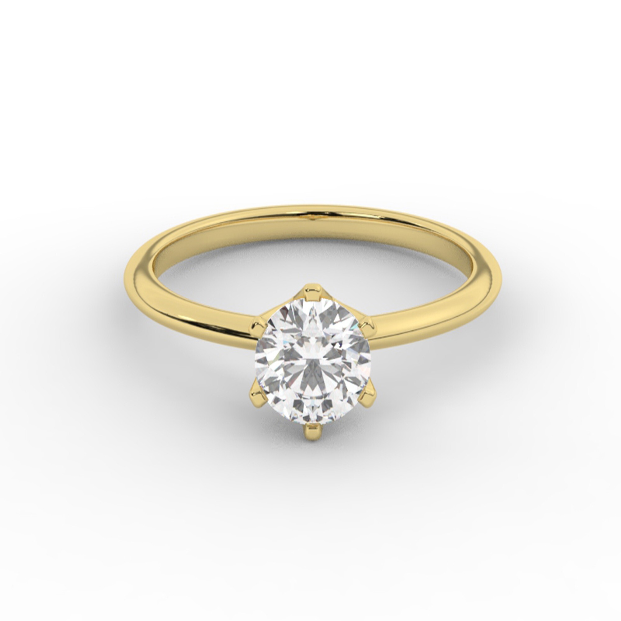 טבעת אירוסין סוליטר דגם 50023 כסף מצופה זהב צהוב במרכז יהלום מעבדה במשקל כולל של 1.50 קראט בחיתוך עגול עם תעודה גמולוגית אירופאית IGI – תמונה 2