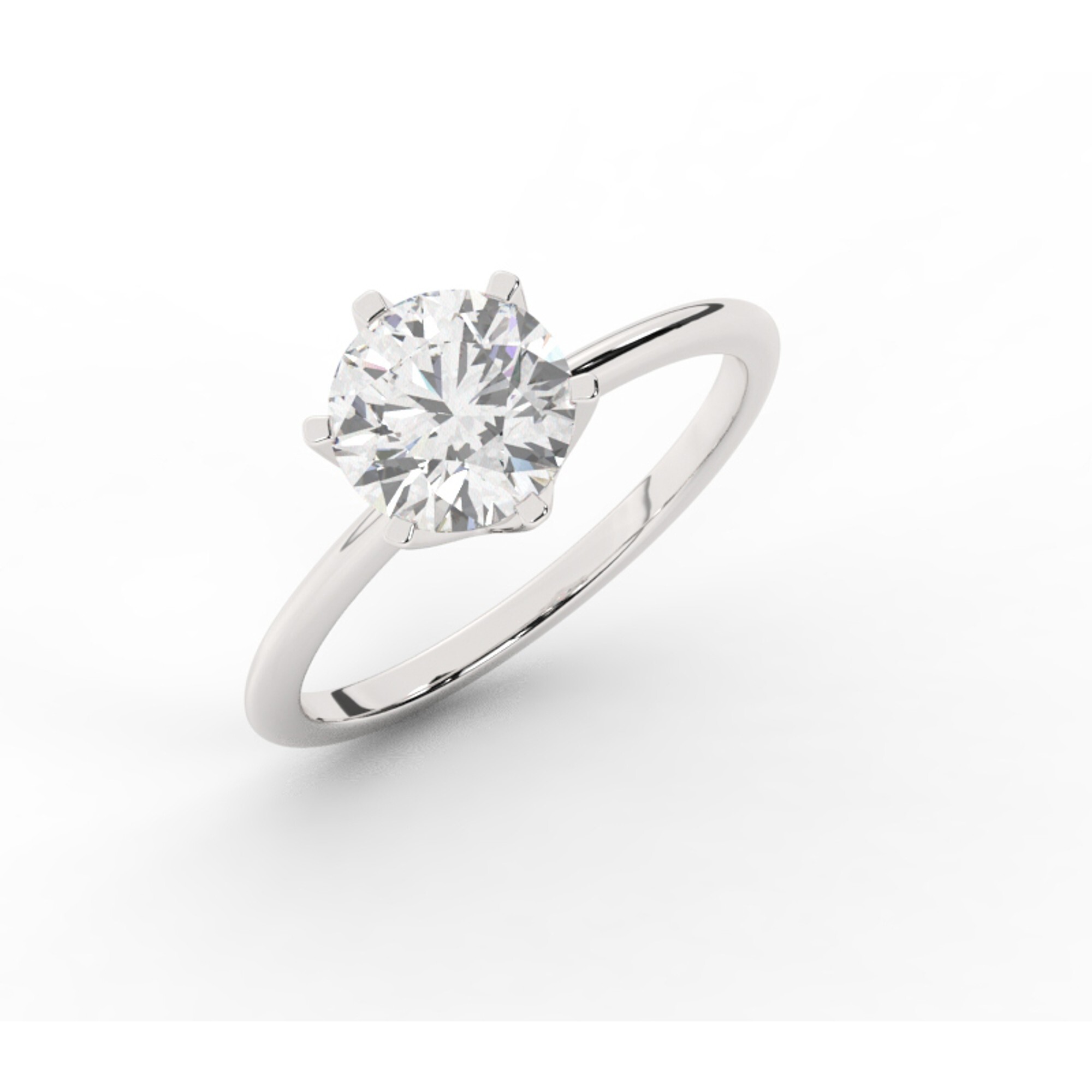 טבעת אירוסין סוליטר דגם 50023 כסף מצופה זהב לבן במרכז יהלום מעבדה במשקל כולל של 2 קראט בחיתוך עגול עם תעודה גמולוגית אירופאית IGI