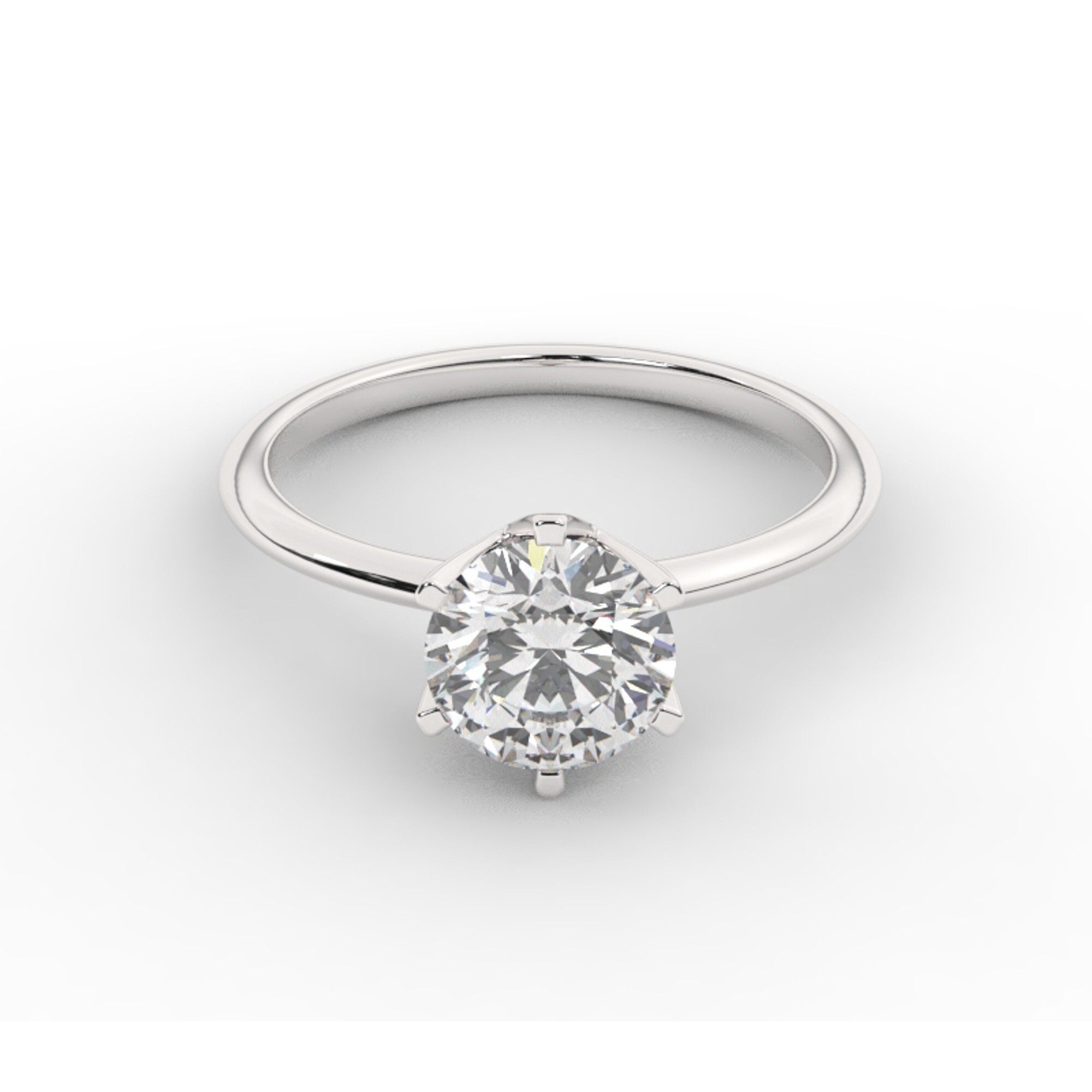 טבעת אירוסין סוליטר דגם 50023 כסף מצופה זהב לבן במרכז יהלום מעבדה במשקל כולל של 2 קראט בחיתוך עגול עם תעודה גמולוגית אירופאית IGI – תמונה 2