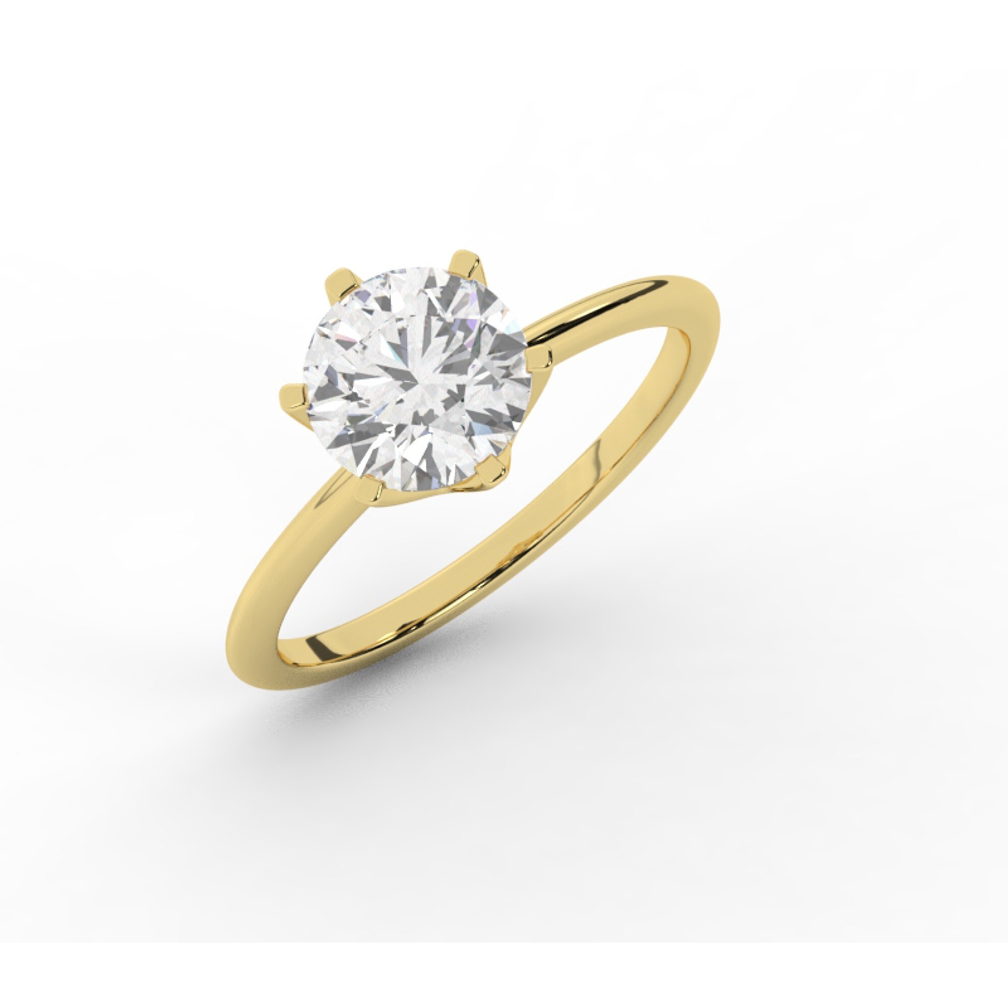 טבעת אירוסין סוליטר דגם 50023 כסף מצופה זהב צהוב במרכז יהלום מעבדה במשקל כולל של 2 קראט בחיתוך עגול עם תעודה גמולוגית אירופאית IGI