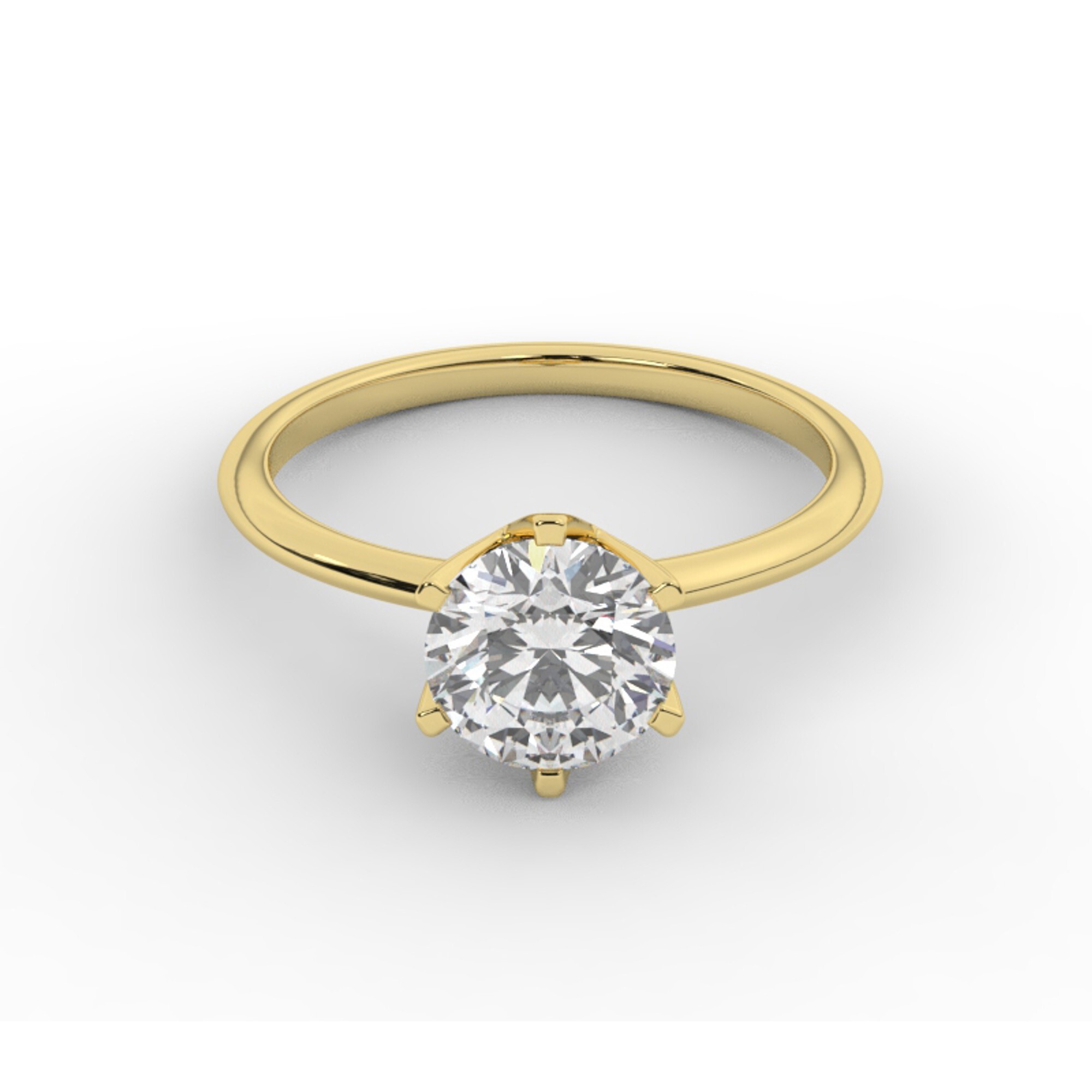 טבעת אירוסין סוליטר דגם 50023 כסף מצופה זהב צהוב במרכז יהלום מעבדה במשקל כולל של 2 קראט בחיתוך עגול עם תעודה גמולוגית אירופאית IGI – תמונה 2