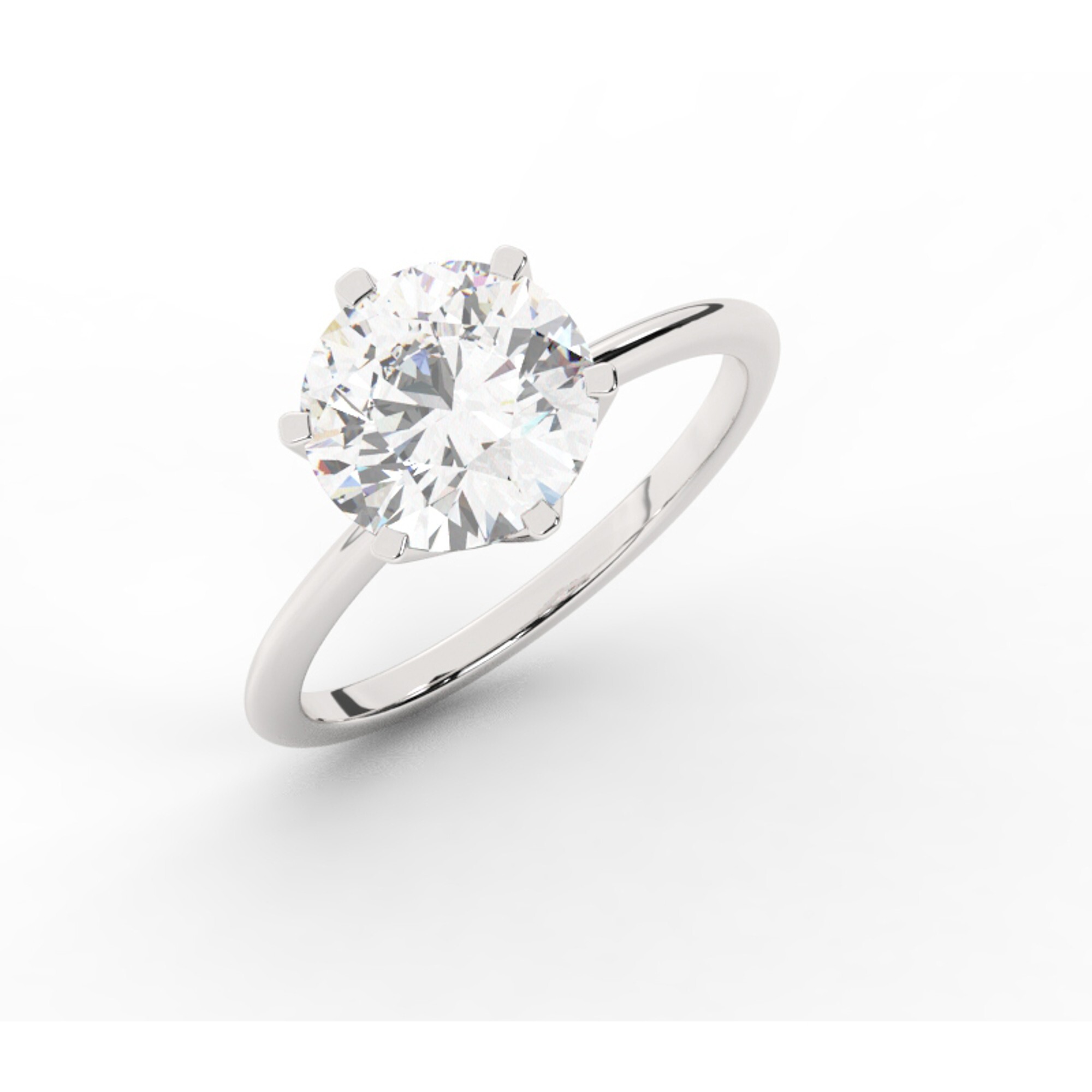 טבעת אירוסין סוליטר דגם 50023 כסף מצופה זהב לבן במרכז אבן מעבדה מוסונייט במשקל כולל של 4 קראט בחיתוך עגול עם תעודה גמולוגית בינלאומית GRA