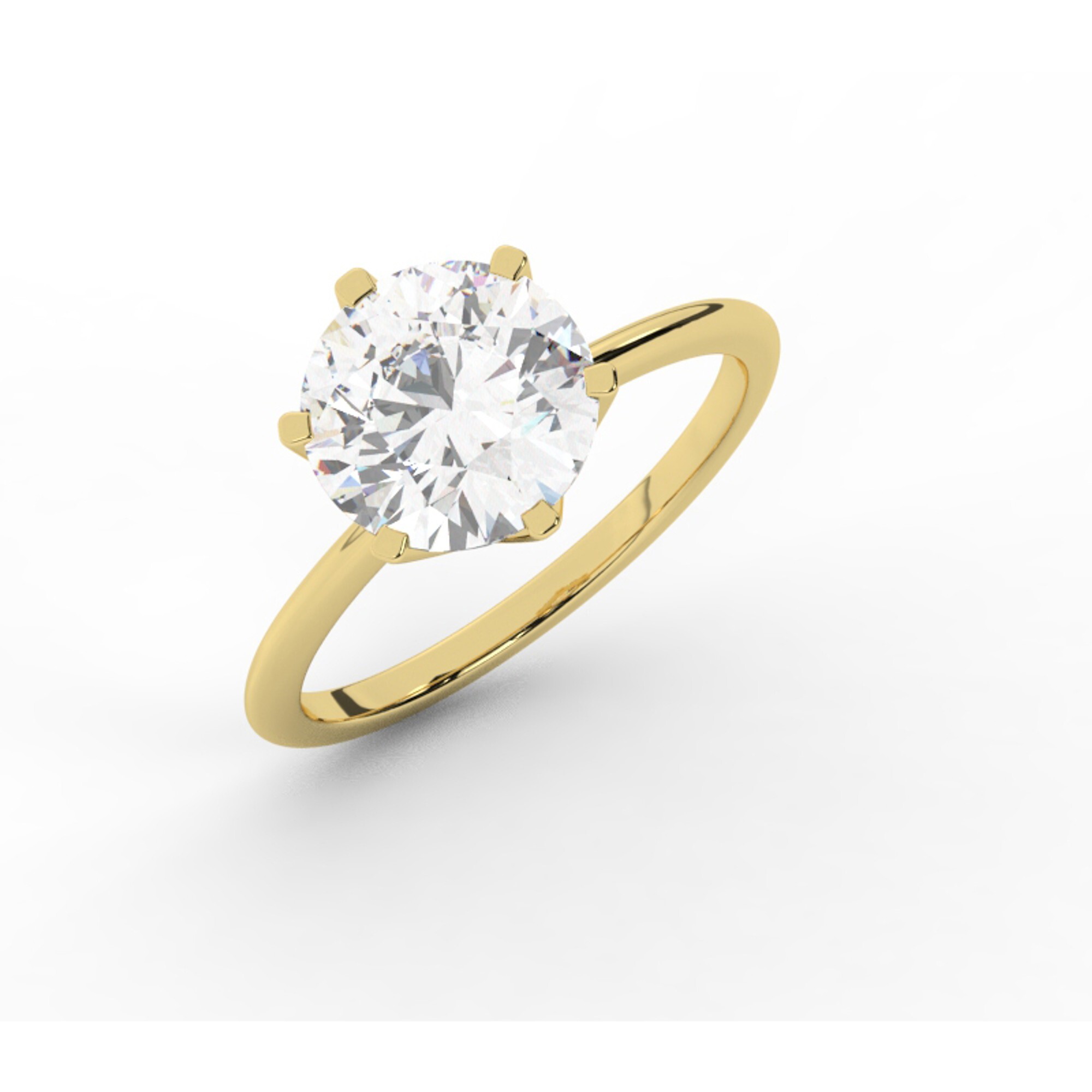 טבעת אירוסין סוליטר דגם 50023 זהב צהוב 14 קראט במרכז זירקוניה במשקל כולל של 5 קראט בחיתוך עגול עם תעודה גמולוגית