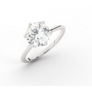 טבעת אירוסין סוליטר דגם 50023 כסף מצופה זהב לבן במרכז אבן מעבדה מוסונייט במשקל כולל של 5 קראט בחיתוך עגול עם תעודה גמולוגית בינלאומית GRA