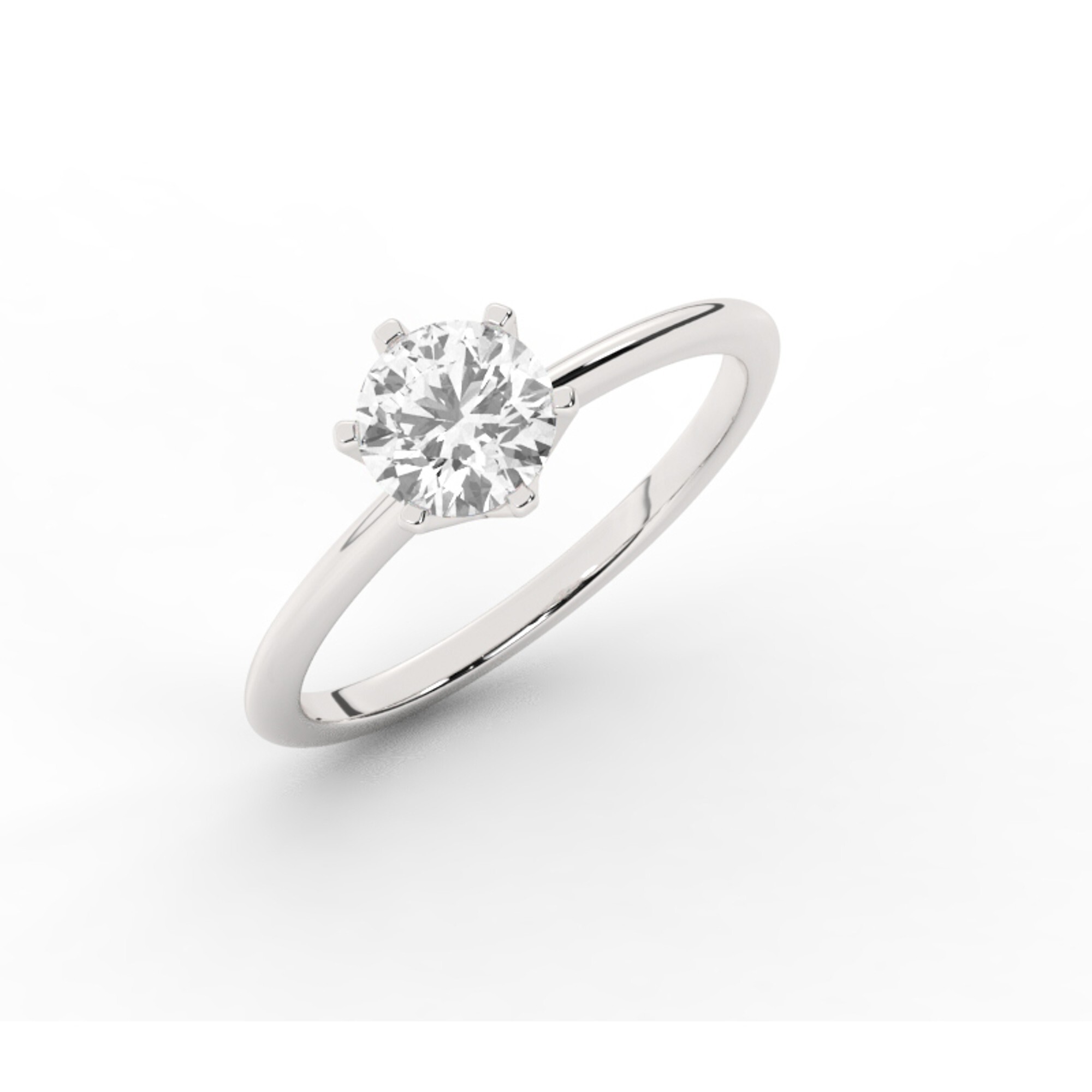 טבעת אירוסין סוליטר דגם 50023 כסף מצופה זהב לבן במרכז אבן מעבדה מוסונייט במשקל כולל של 0.75 קראט בחיתוך עגול עם תעודה גמולוגית