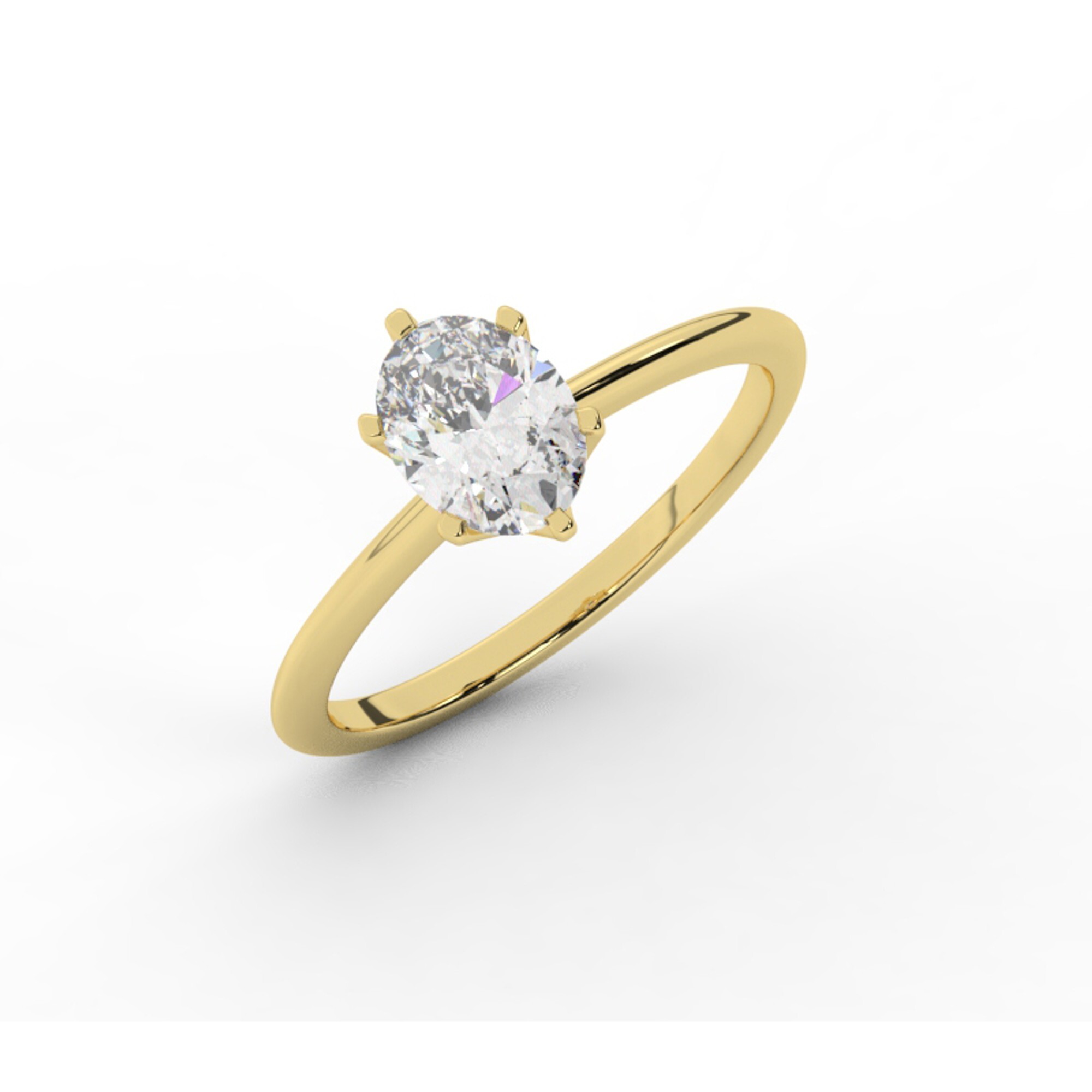 טבעת אירוסין סוליטר דגם 50023 זהב צהוב 14 קראט במרכז יהלום טבעי במשקל כולל של 1 קראט בחיתוך אובל עם תעודה גמולוגית אמריקאית GIA