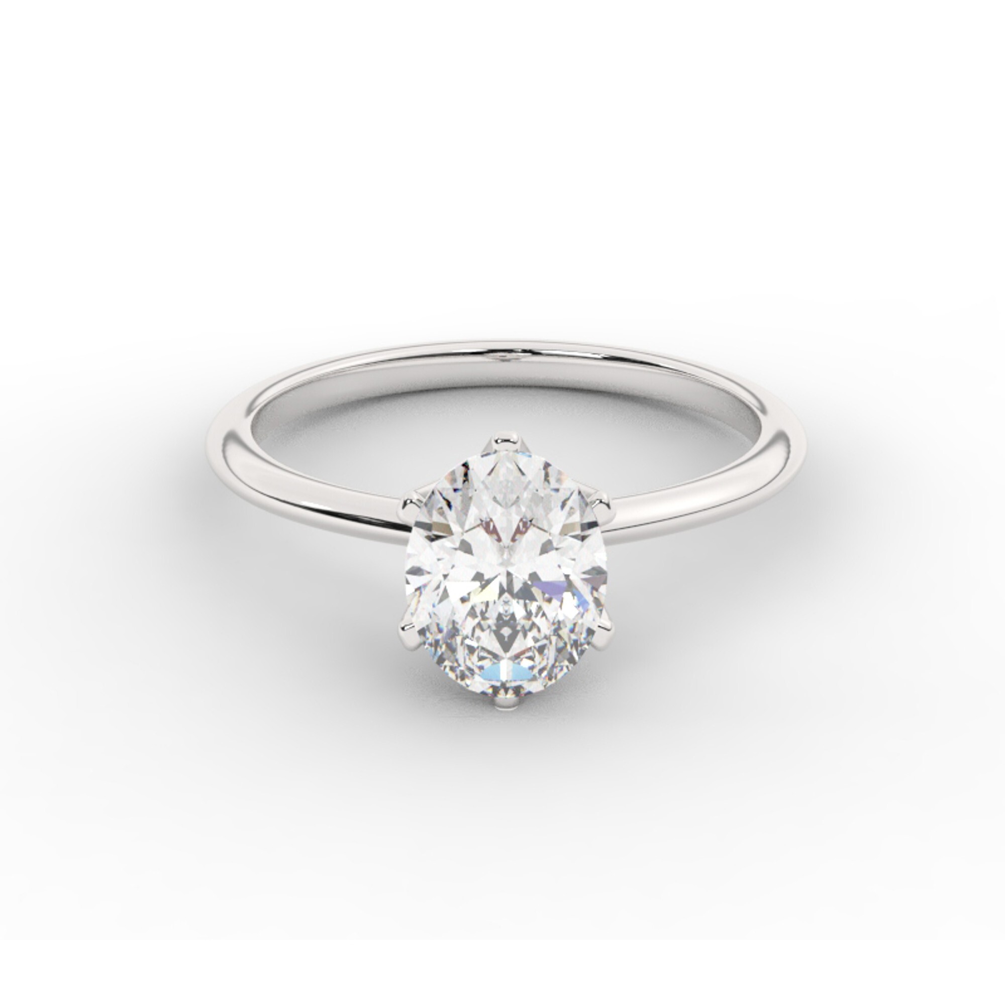 טבעת אירוסין סוליטר דגם 50023 כסף מצופה זהב לבן במרכז יהלום מעבדה במשקל כולל של 2 קראט בחיתוך אובל עם תעודה גמולוגית אירופאית IGI – תמונה 2