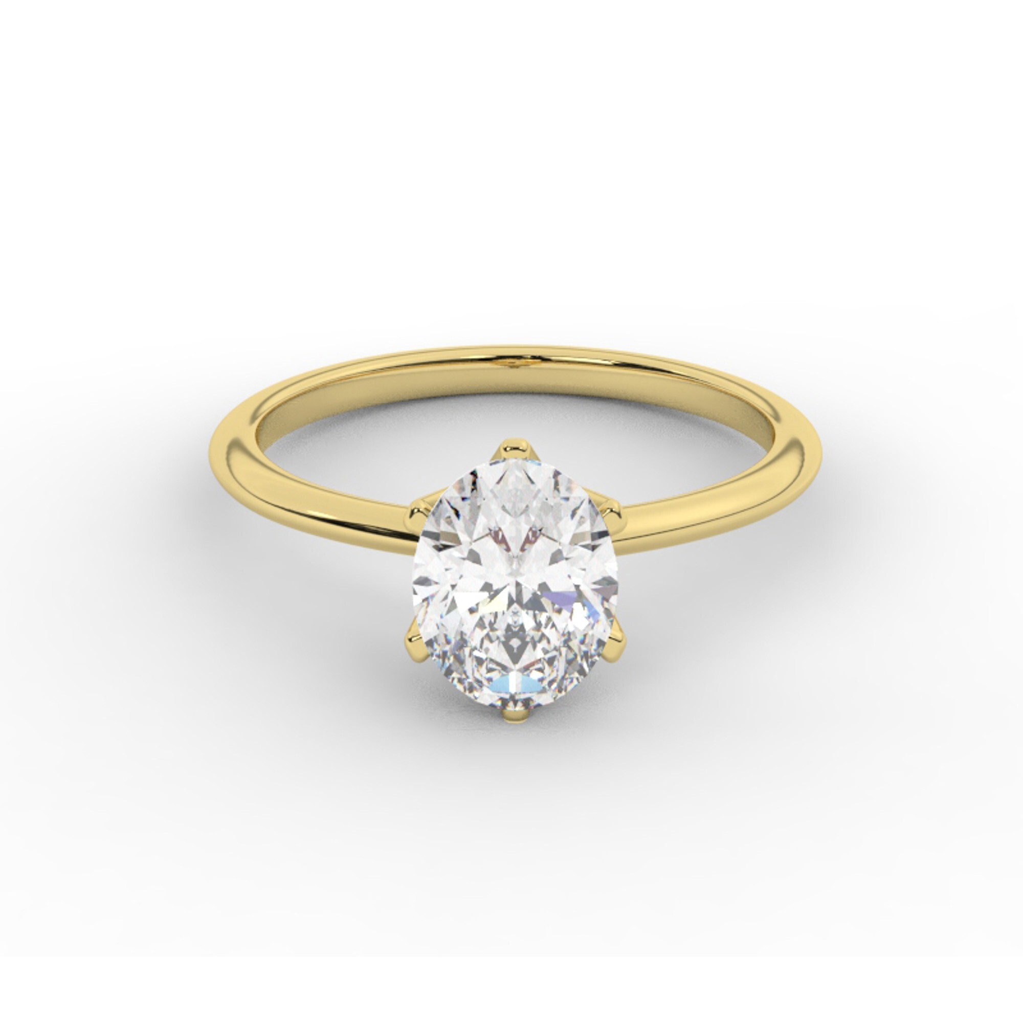 טבעת אירוסין סוליטר דגם 50023 כסף מצופה זהב צהוב במרכז יהלום מעבדה במשקל כולל של 2 קראט בחיתוך אובל עם תעודה גמולוגית אירופאית IGI – תמונה 2