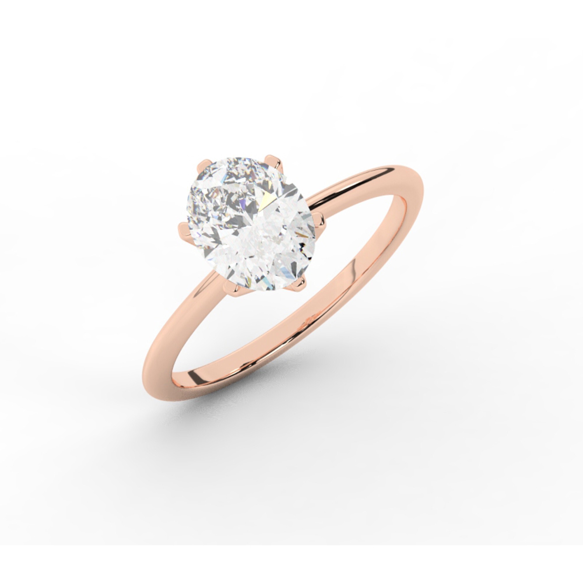 טבעת אירוסין סוליטר דגם 50023 כסף מצופה זהב אדום רוזגולד במרכז יהלום מעבדה במשקל כולל של 2 קראט בחיתוך אובל עם תעודה גמולוגית אירופאית IGI