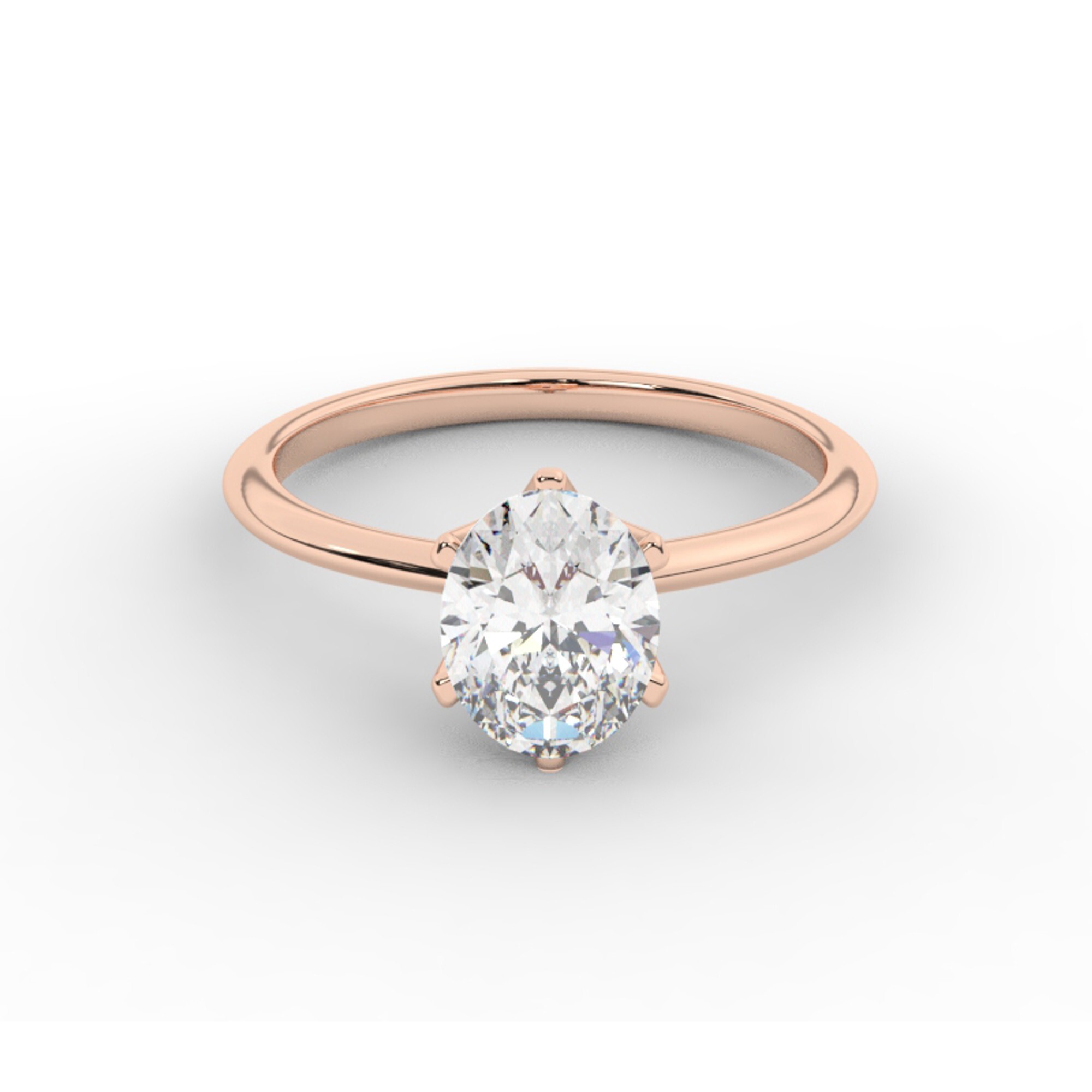 טבעת אירוסין סוליטר דגם 50023 כסף מצופה זהב אדום רוזגולד במרכז יהלום מעבדה במשקל כולל של 2 קראט בחיתוך אובל עם תעודה גמולוגית אירופאית IGI – תמונה 2