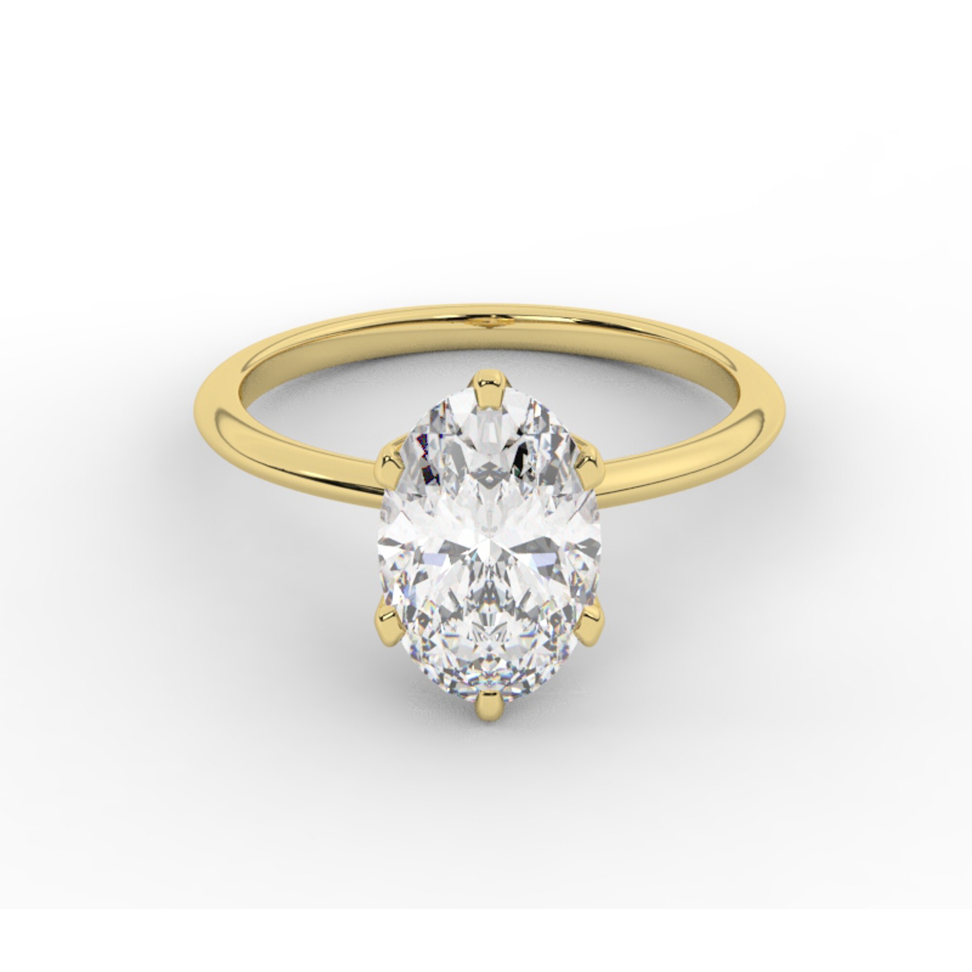 טבעת אירוסין סוליטר דגם 50023 זהב צהוב 14 קראט במרכז זירקוניה במשקל כולל של 3 קראט בחיתוך אובל עם תעודה גמולוגית – תמונה 2