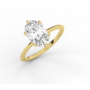 טבעת אירוסין סוליטר דגם 50023 כסף מצופה זהב צהוב במרכז אבן מעבדה מוסונייט במשקל כולל של 4 קראט בחיתוך אובל עם תעודה גמולוגית בינלאומית GRA