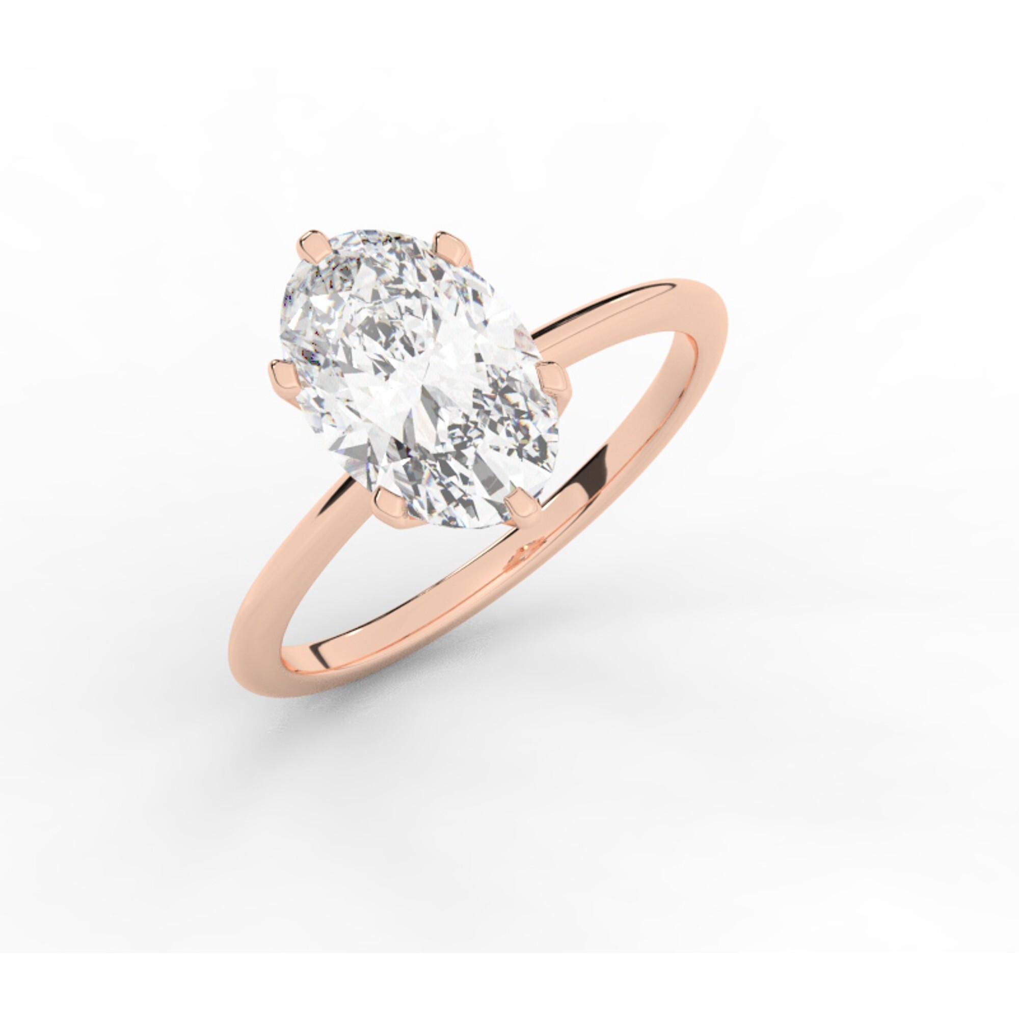 טבעת אירוסין סוליטר דגם 50023 כסף מצופה זהב אדום רוזגולד במרכז אבן מעבדה מוסונייט במשקל כולל של 4 קראט בחיתוך אובל עם תעודה גמולוגית בינלאומית GRA