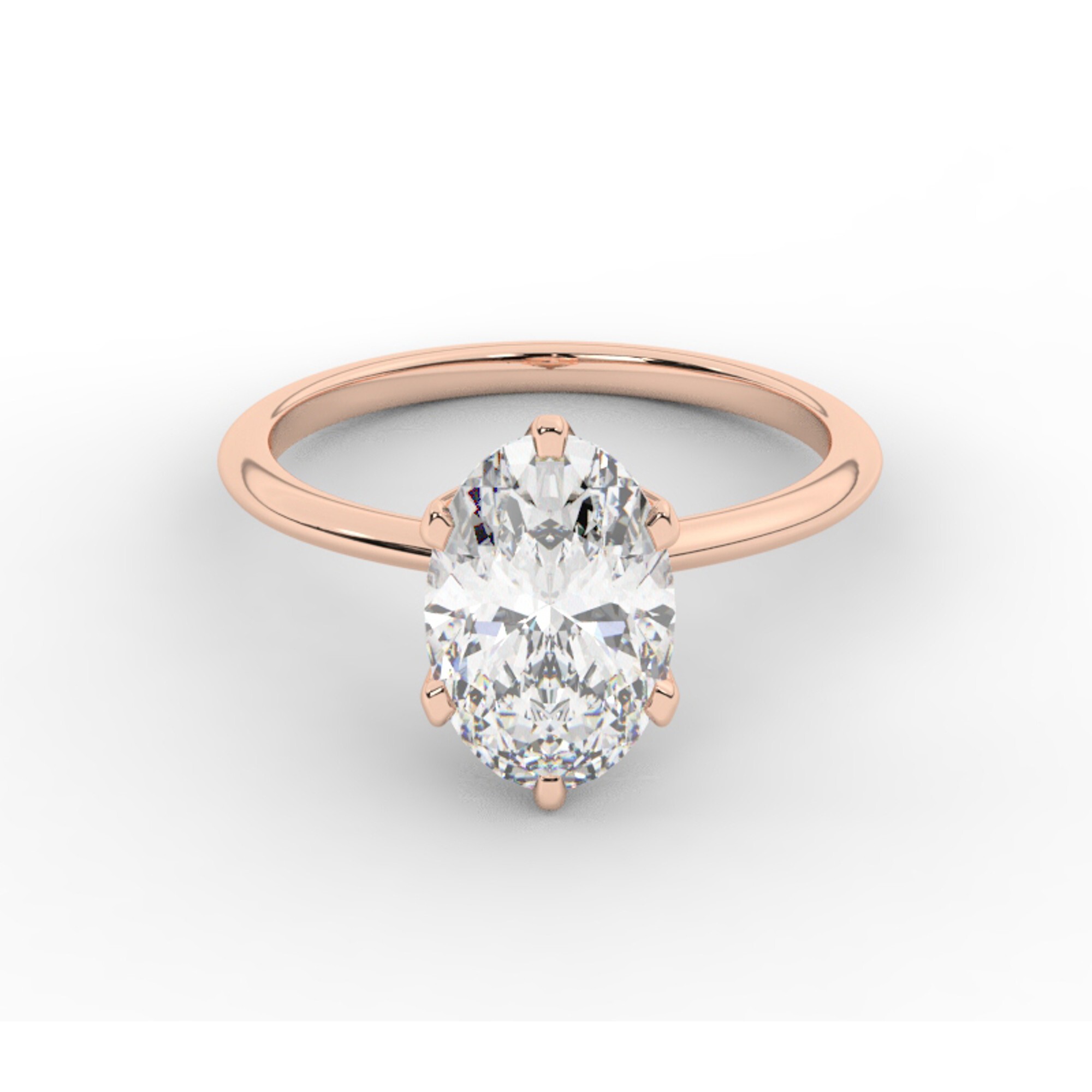 טבעת אירוסין סוליטר דגם 50023 זהב אדום רוזגולד 14 קראט במרכז זירקוניה במשקל כולל של 5 קראט בחיתוך אובל עם תעודה גמולוגית – תמונה 2