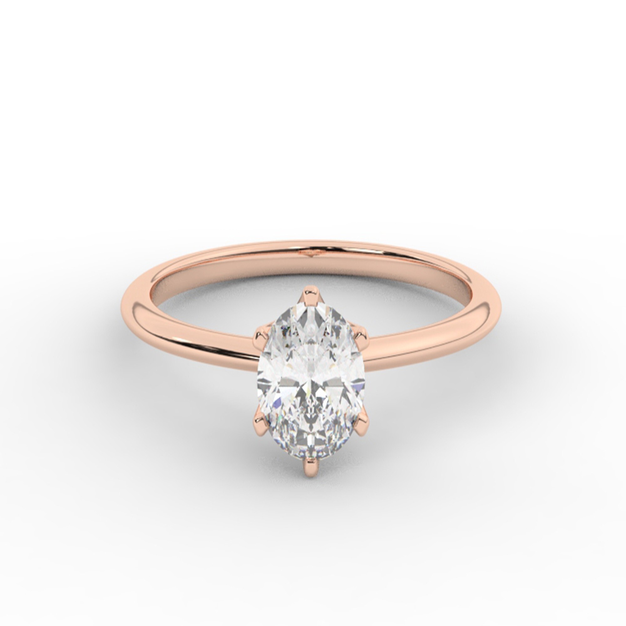 טבעת אירוסין סוליטר דגם 50023 כסף מצופה זהב אדום רוזגולד במרכז אבן מעבדה מוסונייט במשקל כולל של 0.75 קראט בחיתוך אובל עם תעודה גמולוגית – תמונה 2